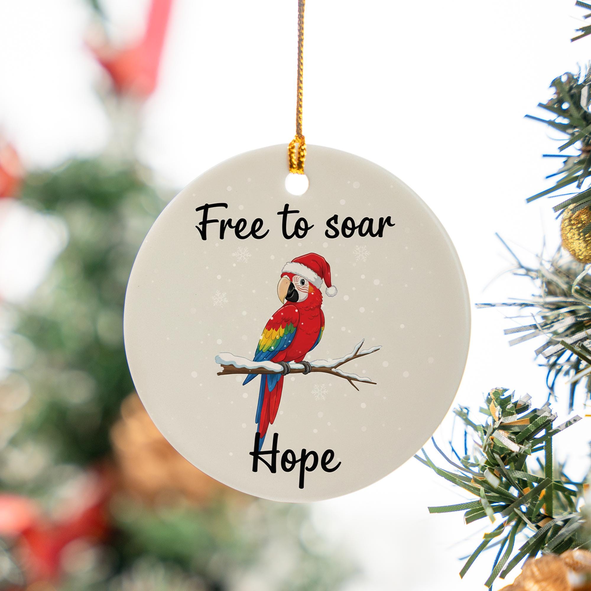 Ceramic Parrot Ornament – Pet Memorial with Santa Hat and Snowflakes