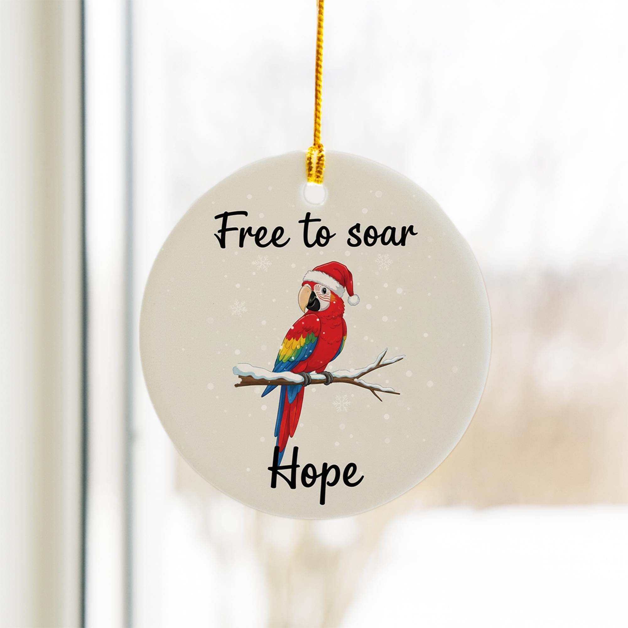 Ceramic Parrot Ornament – Pet Memorial with Santa Hat and Snowflakes