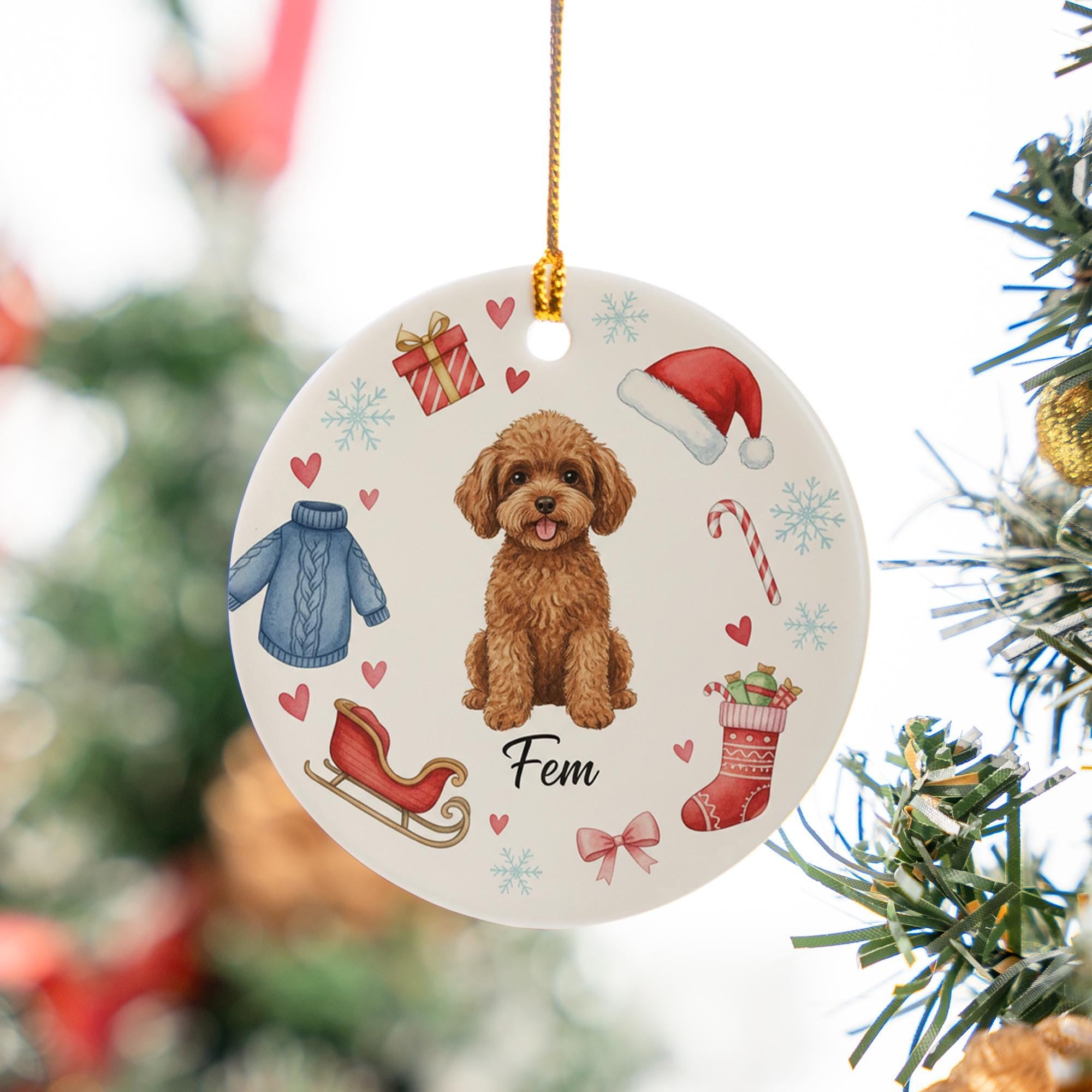 Ceramic Dog Ornament – Custom Pet Portrait with Christmas Icons