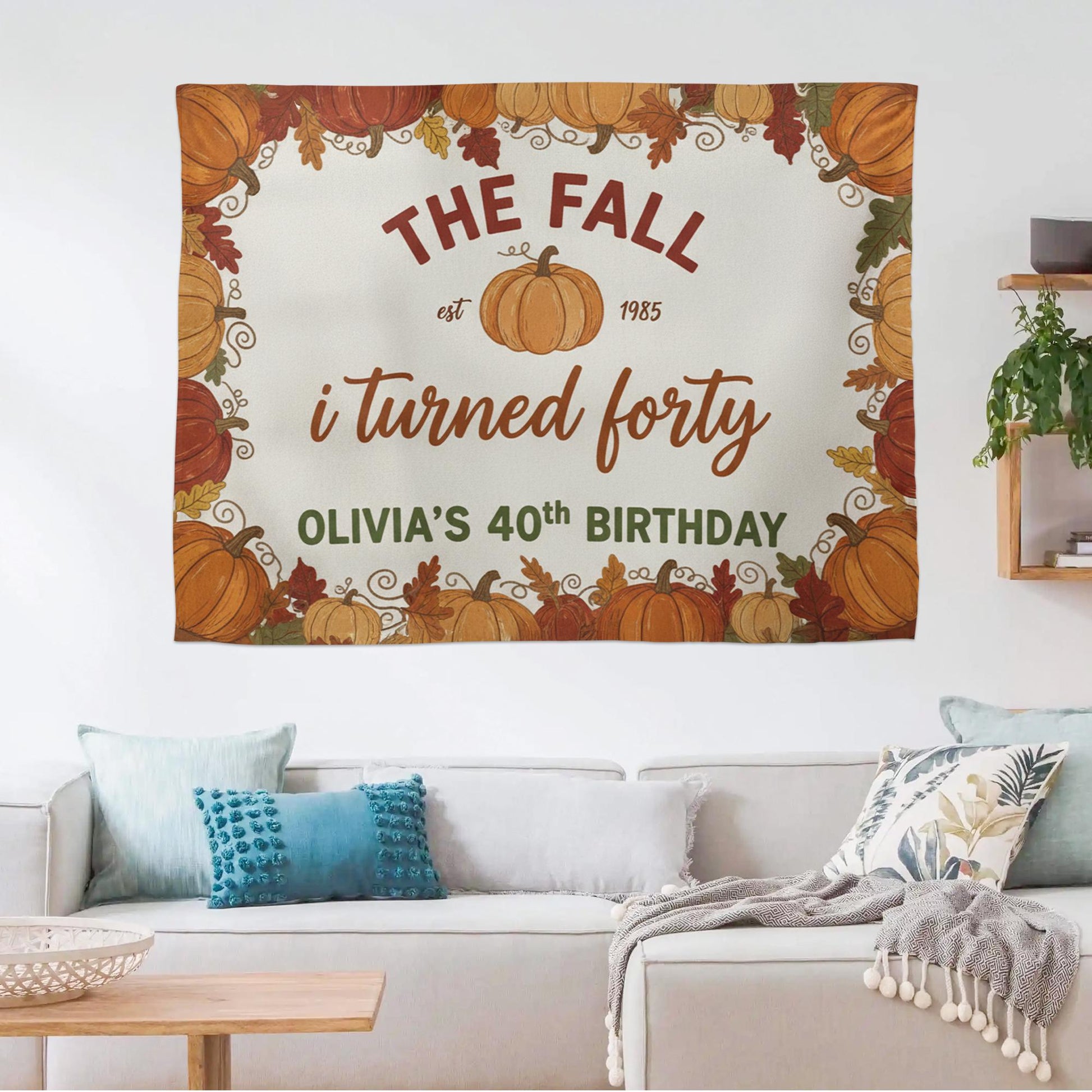 Fall Birthday Tapestry – Personalized Pumpkin Autumn Wall Hanging with Name & Age