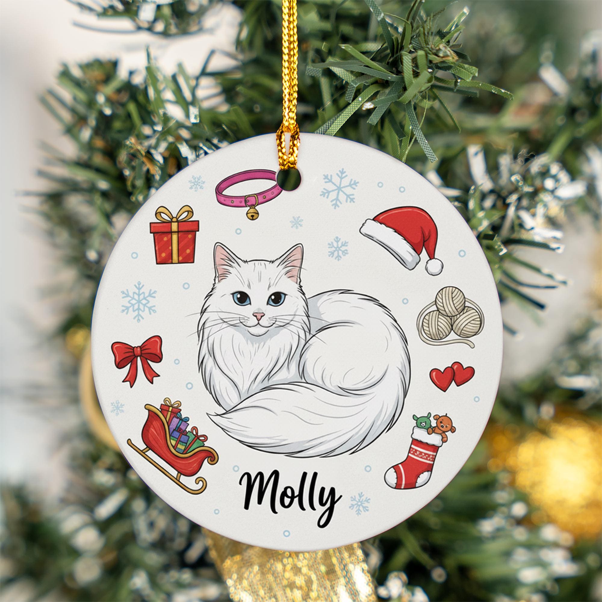 Ceramic Cat Ornament – Custom Pet Portrait with Christmas Icons