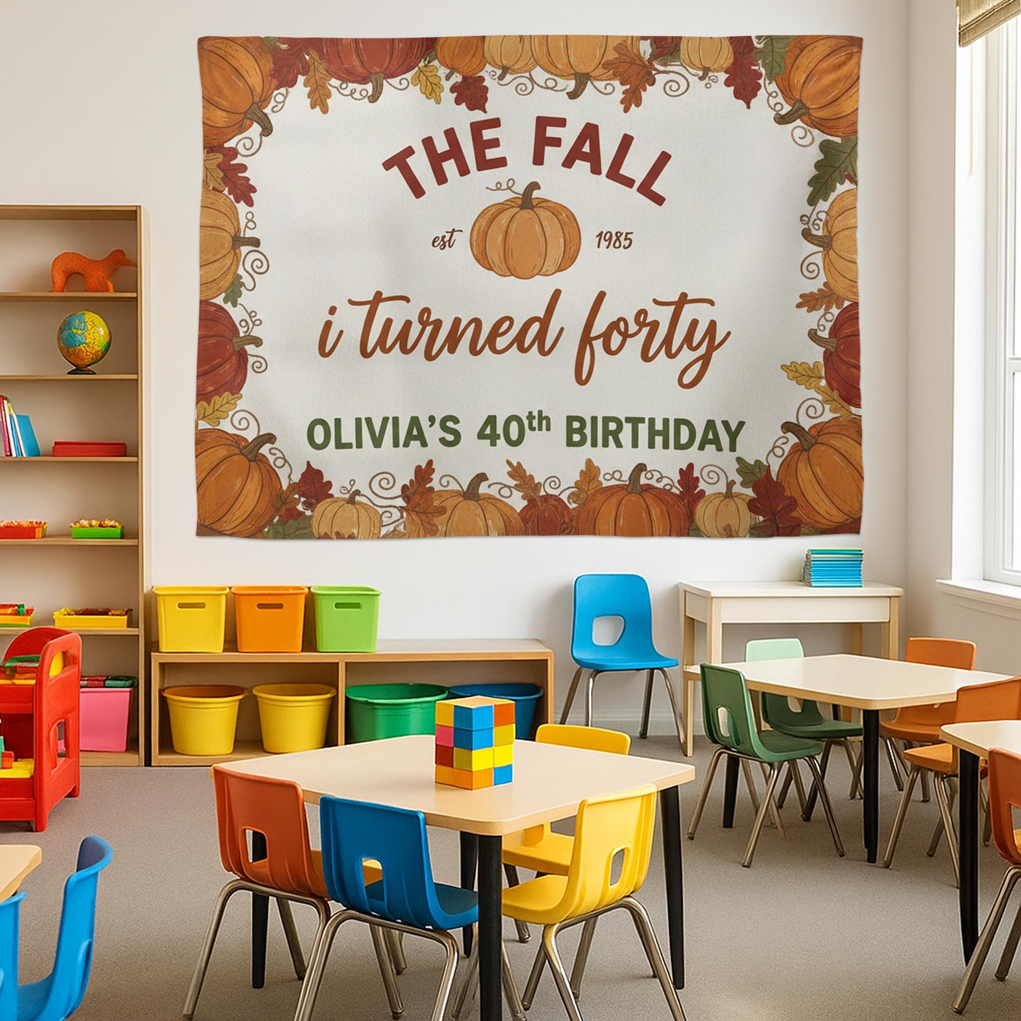 Fall Birthday Tapestry – Personalized Pumpkin Autumn Wall Hanging with Name & Age