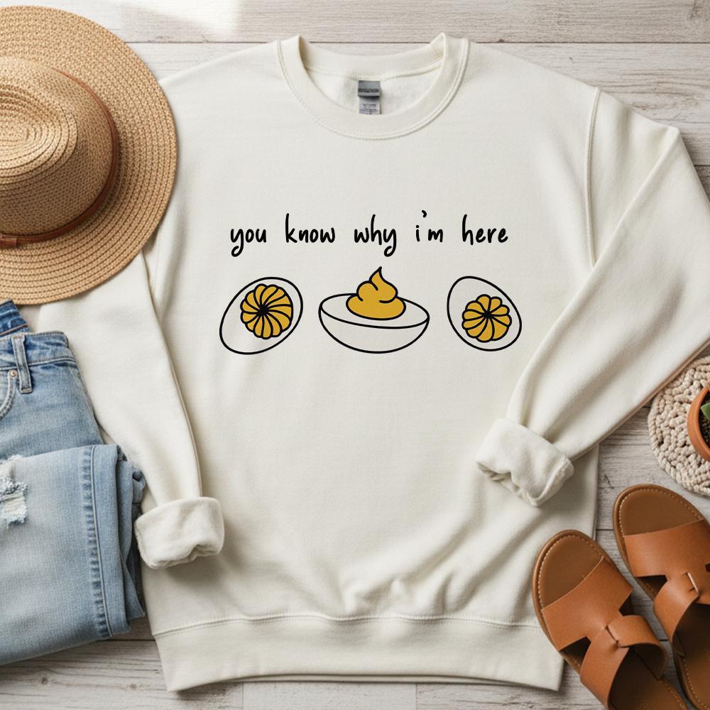 Deviled Eggs Sweatshirt – Funny Food Pullover with Egg and Mustard Design