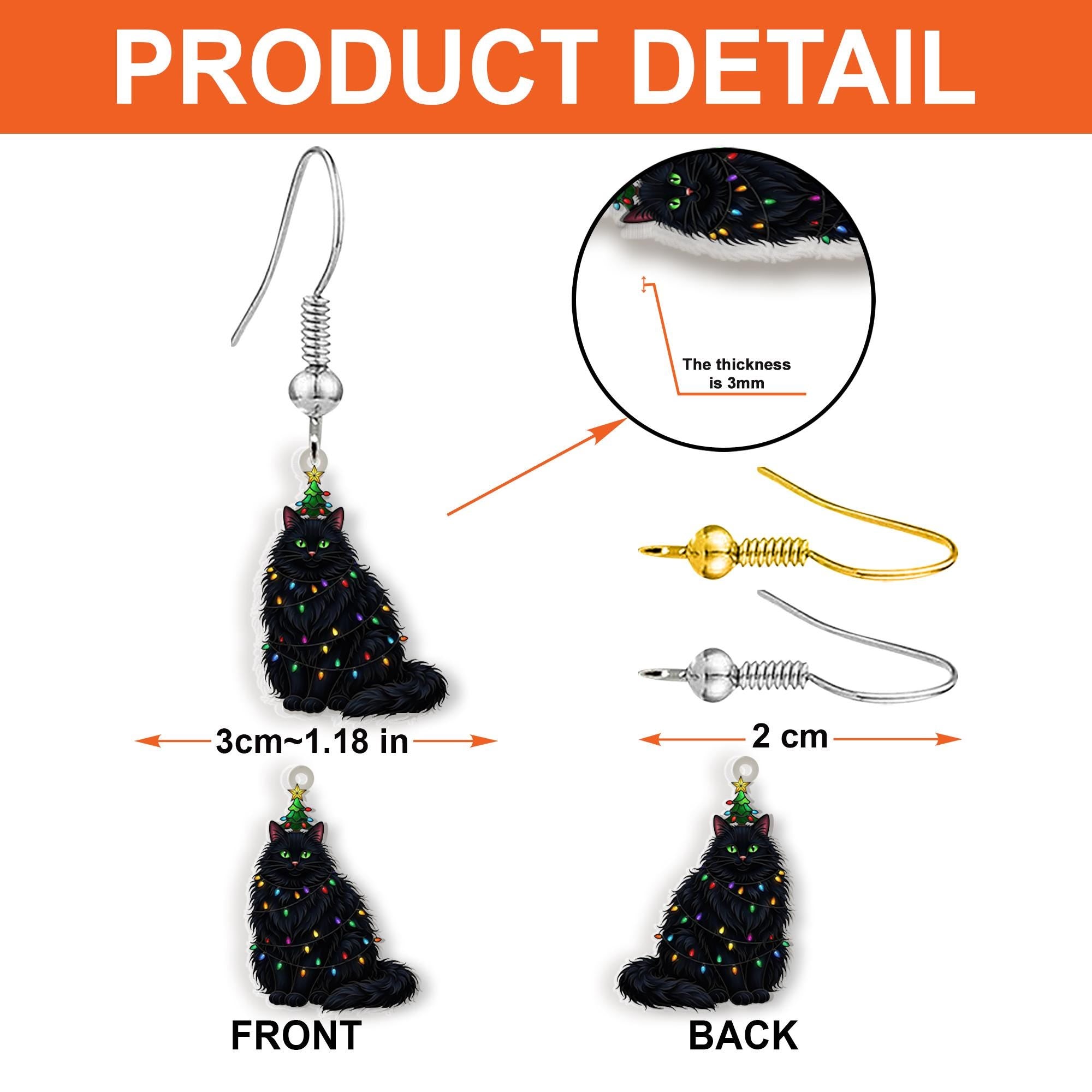 Black Cat Christmas Earrings – Festive Holiday Cat Jewelry with Lights