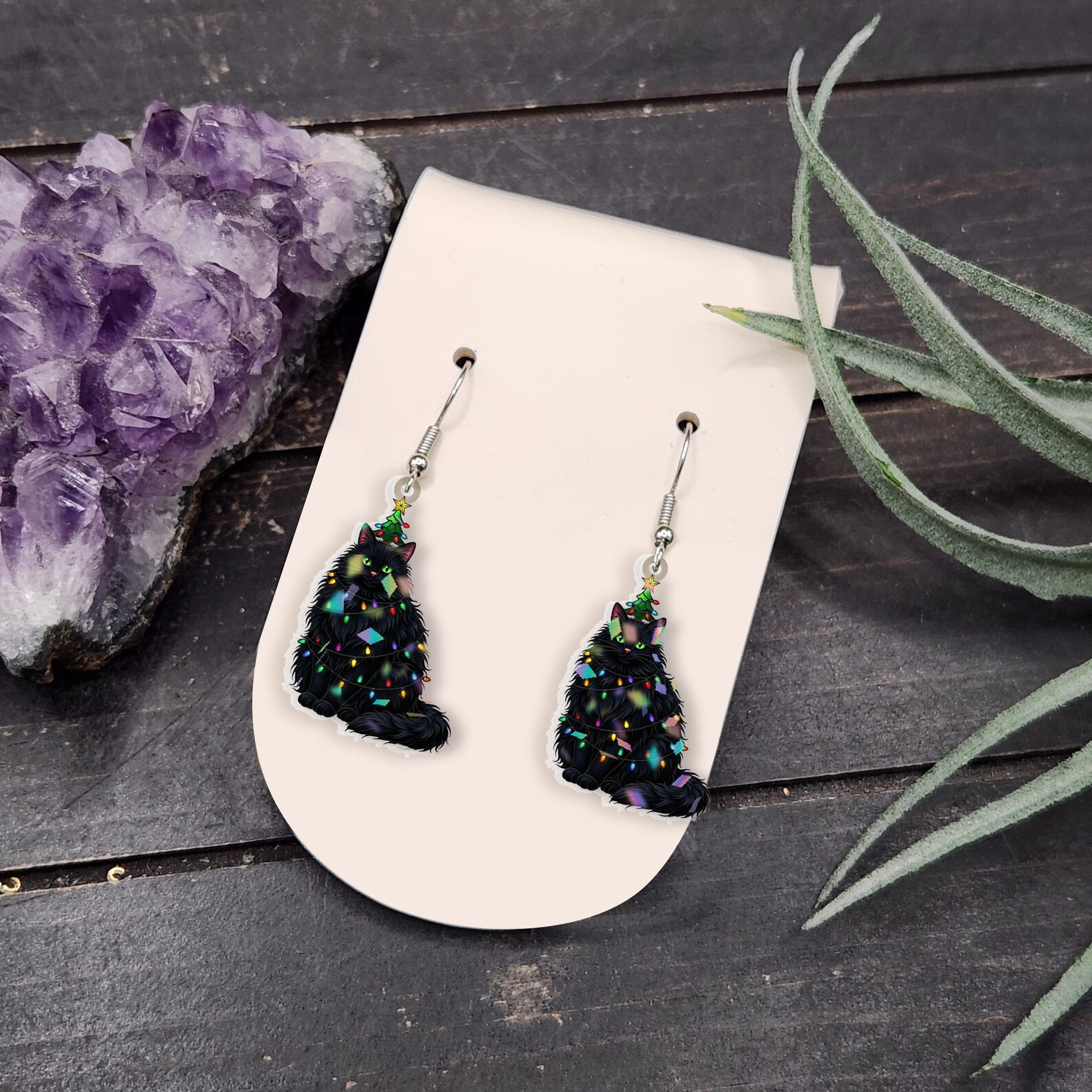 Black Cat Christmas Earrings – Festive Holiday Cat Jewelry with Lights