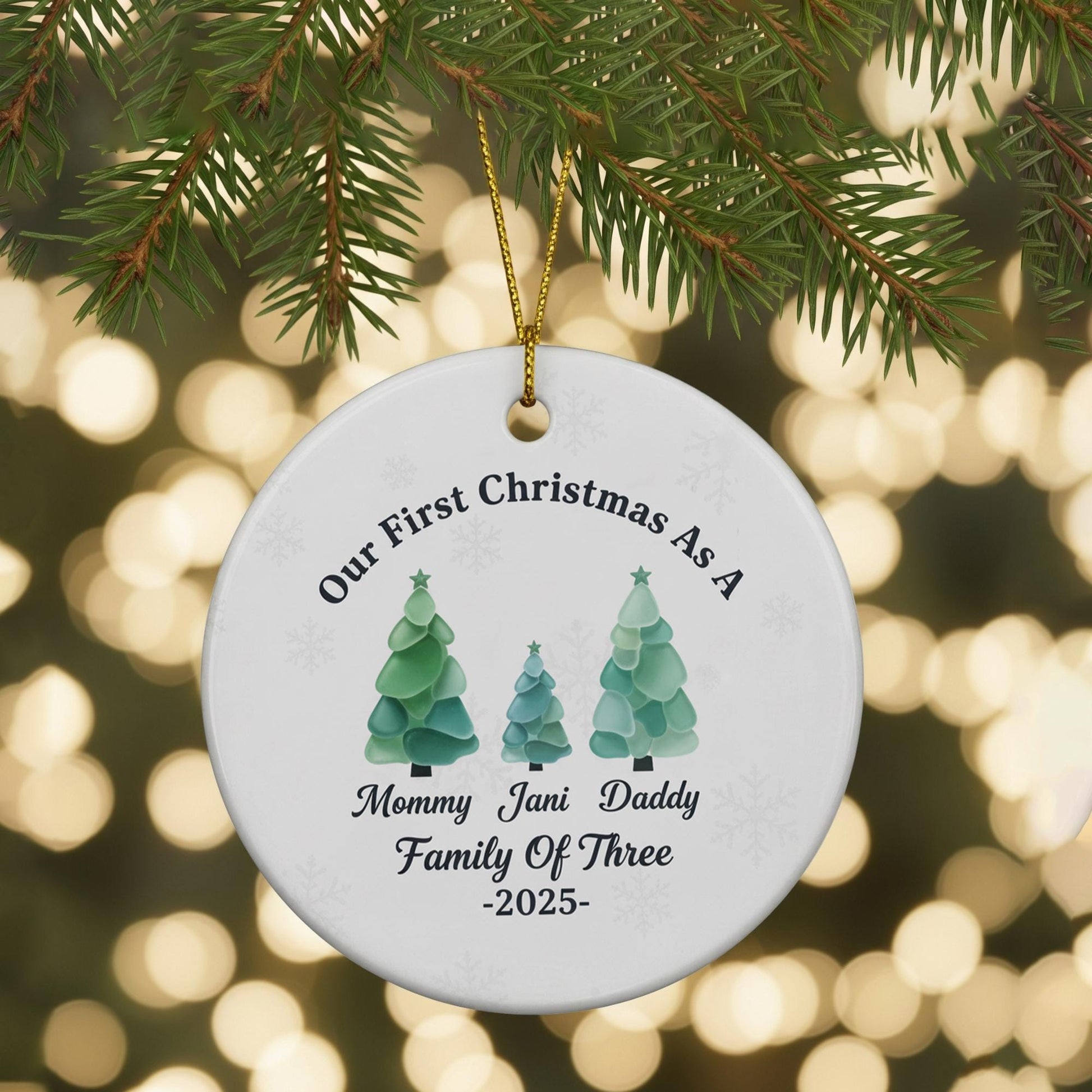 Personalized Family Christmas Ornament: Sea Glass Pine Tree, Ceramic 2025 Keepsake