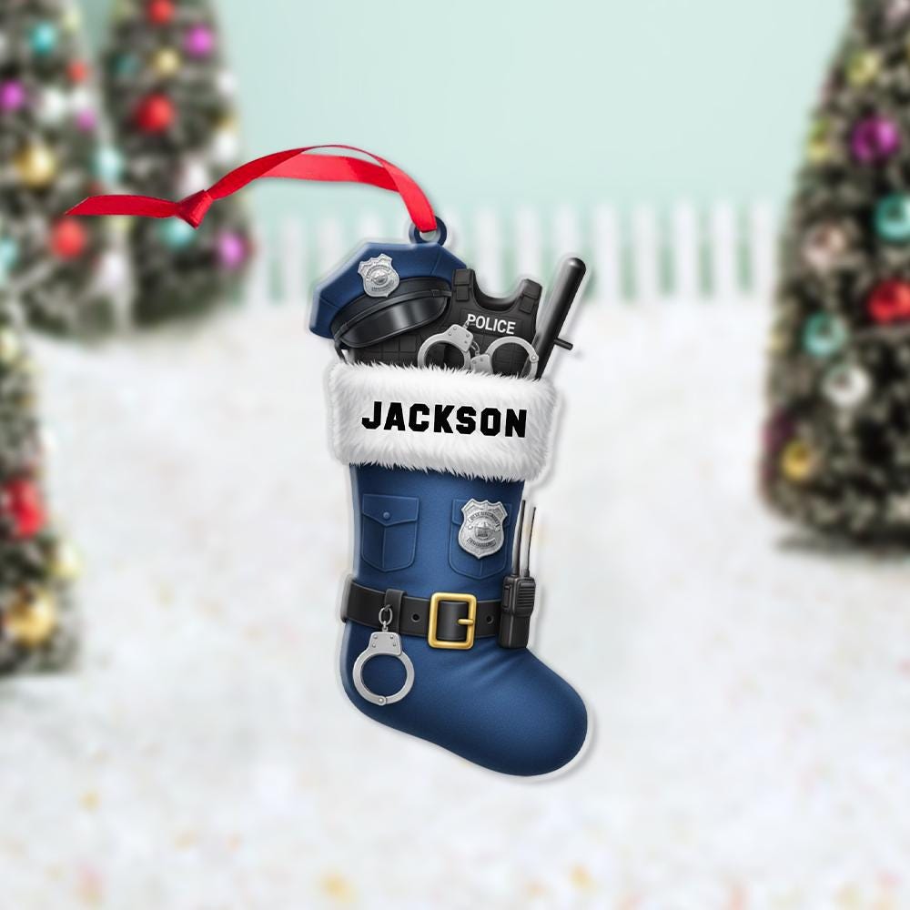 Custom Police Officer Christmas Stocking Ornament – Personalized Law Enforcement Holiday Decoration