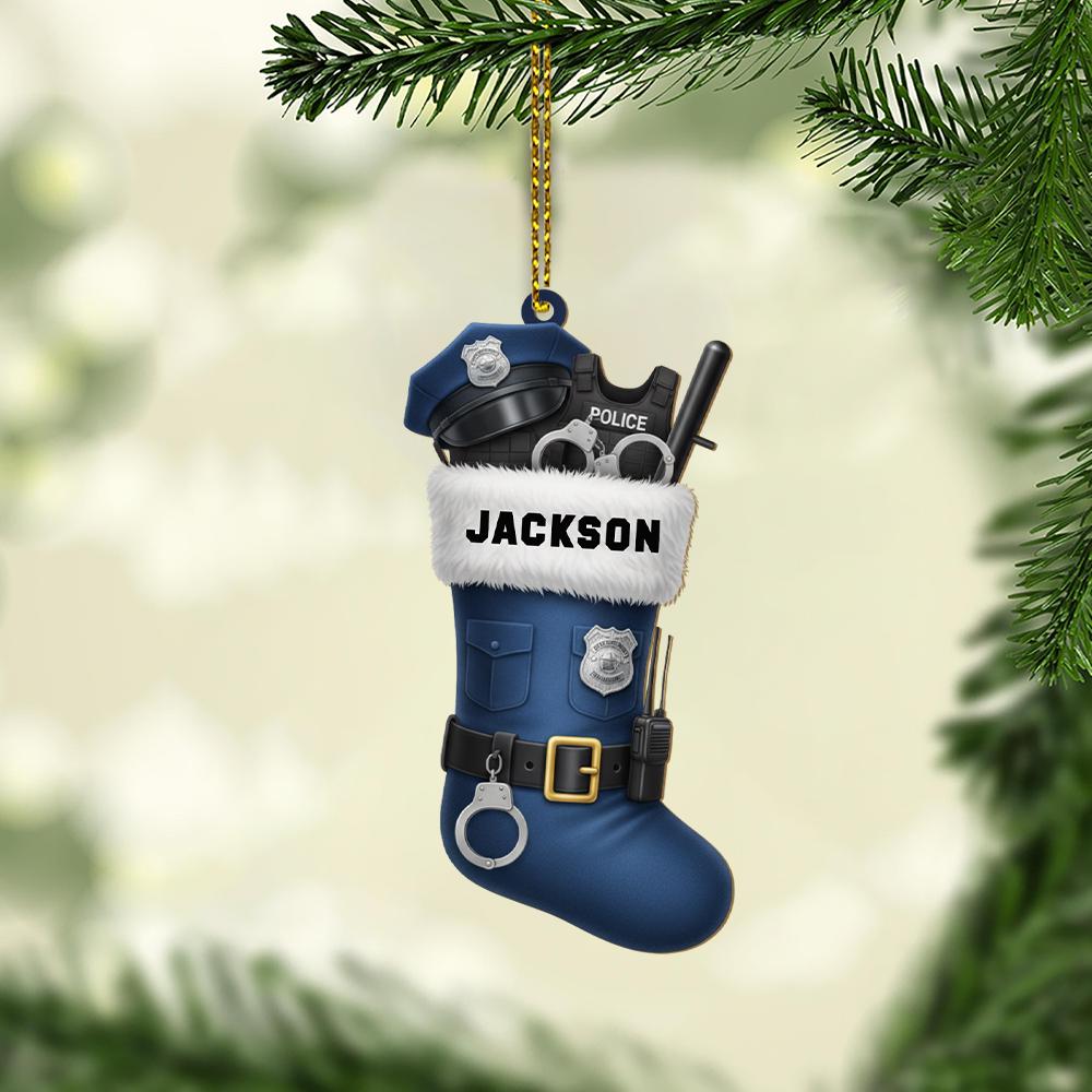 Custom Police Officer Christmas Stocking Ornament – Personalized Law Enforcement Holiday Decoration