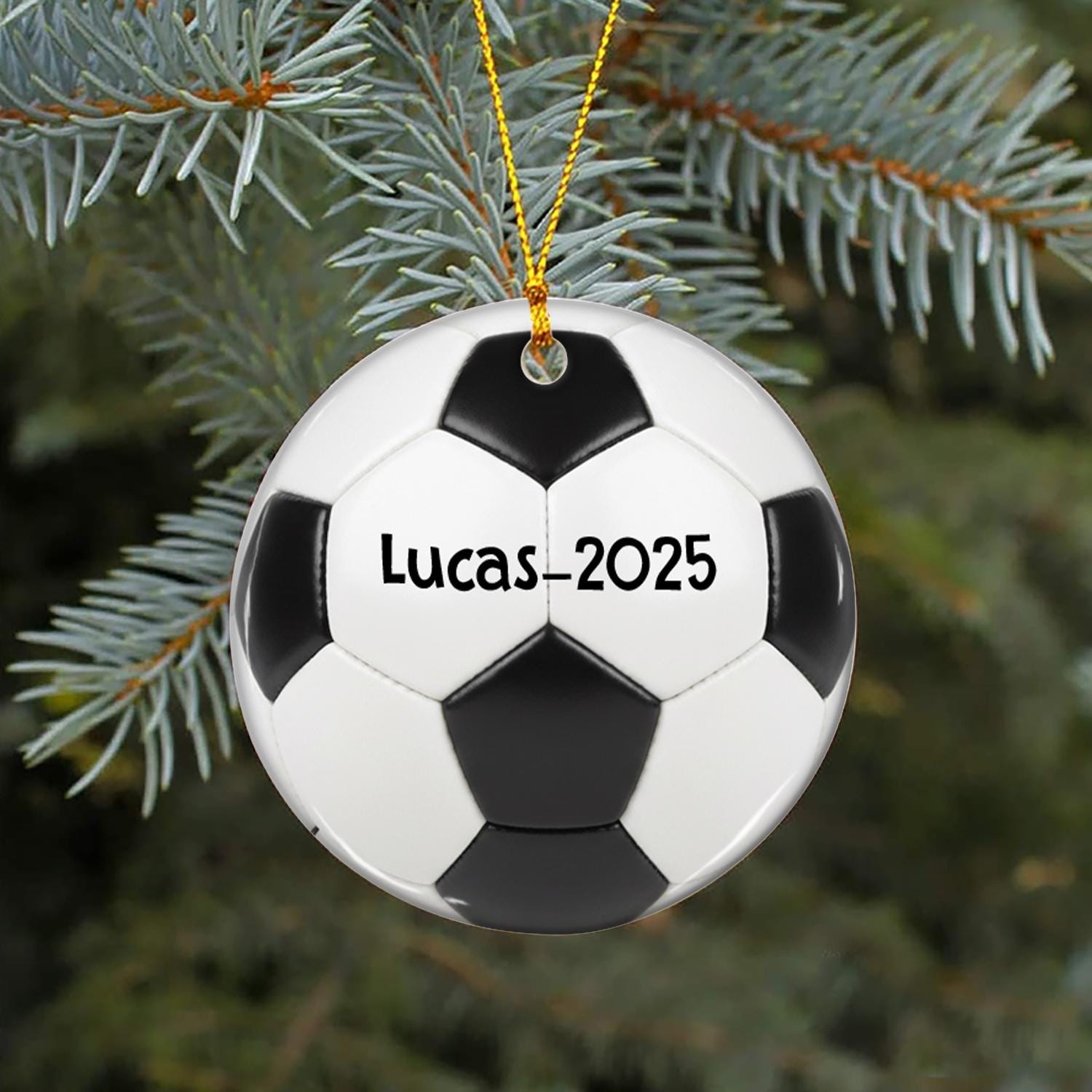 Personalized Soccer Ball Ornament – Custom Name and Year Ornament