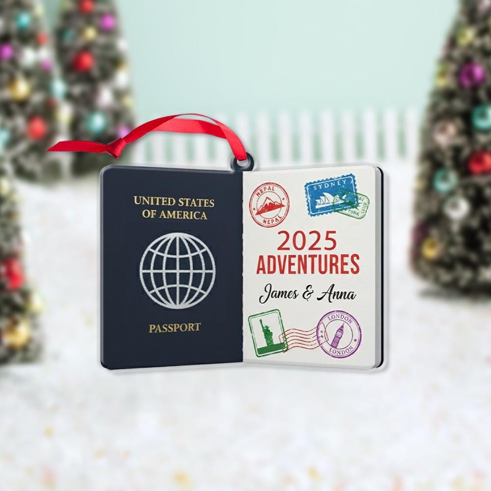 Personalized Passport Ornament – Custom Travel Christmas Decoration with Year and Name Design