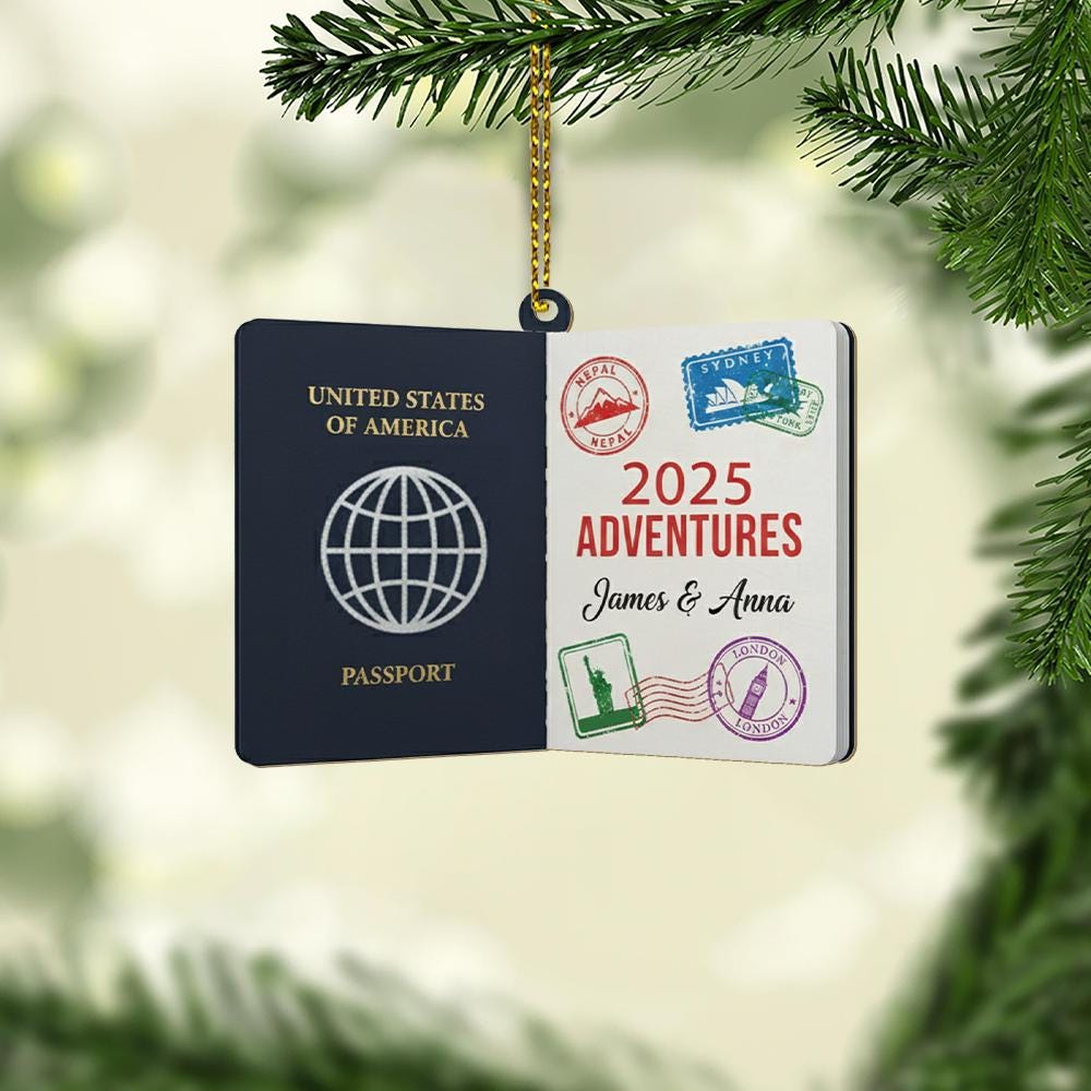 Personalized Passport Ornament – Custom Travel Christmas Decoration with Year and Name Design
