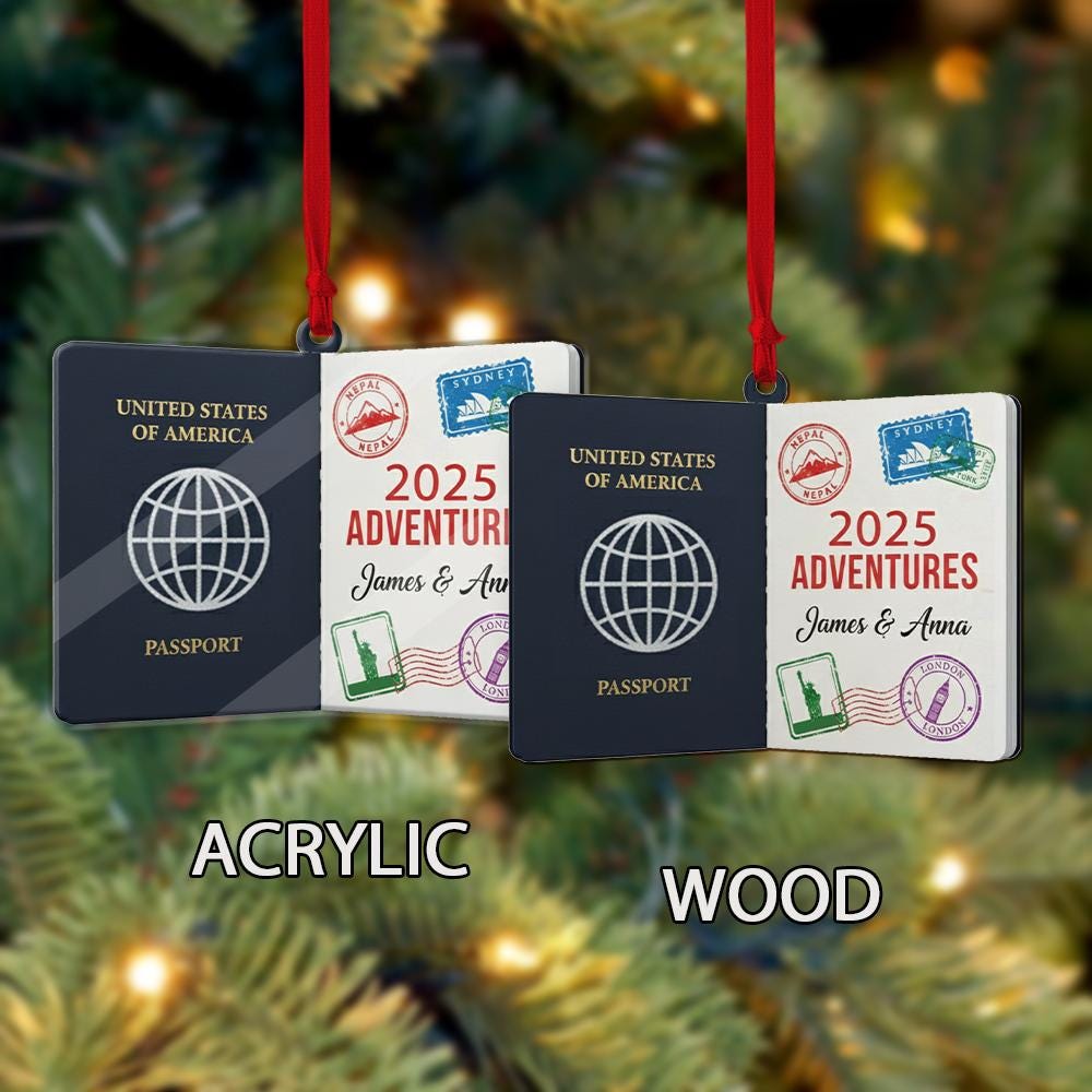 Personalized Passport Ornament – Custom Travel Christmas Decoration with Year and Name Design