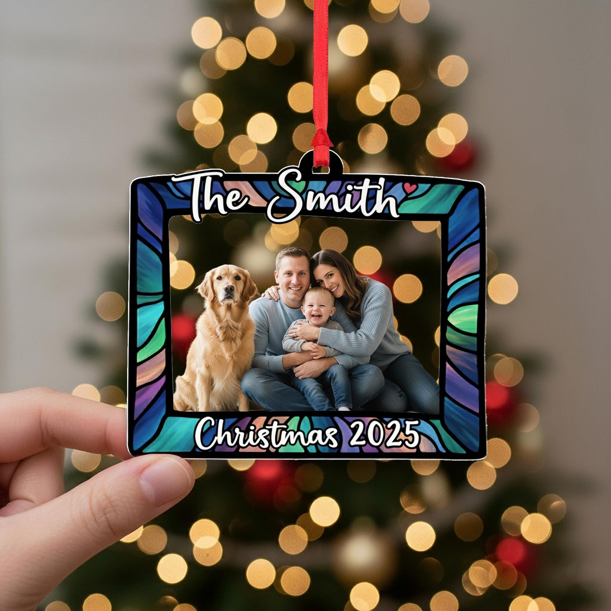 Personalized Family Photo Ornament 2025 – Custom Name Christmas Tree Decoration with Picture