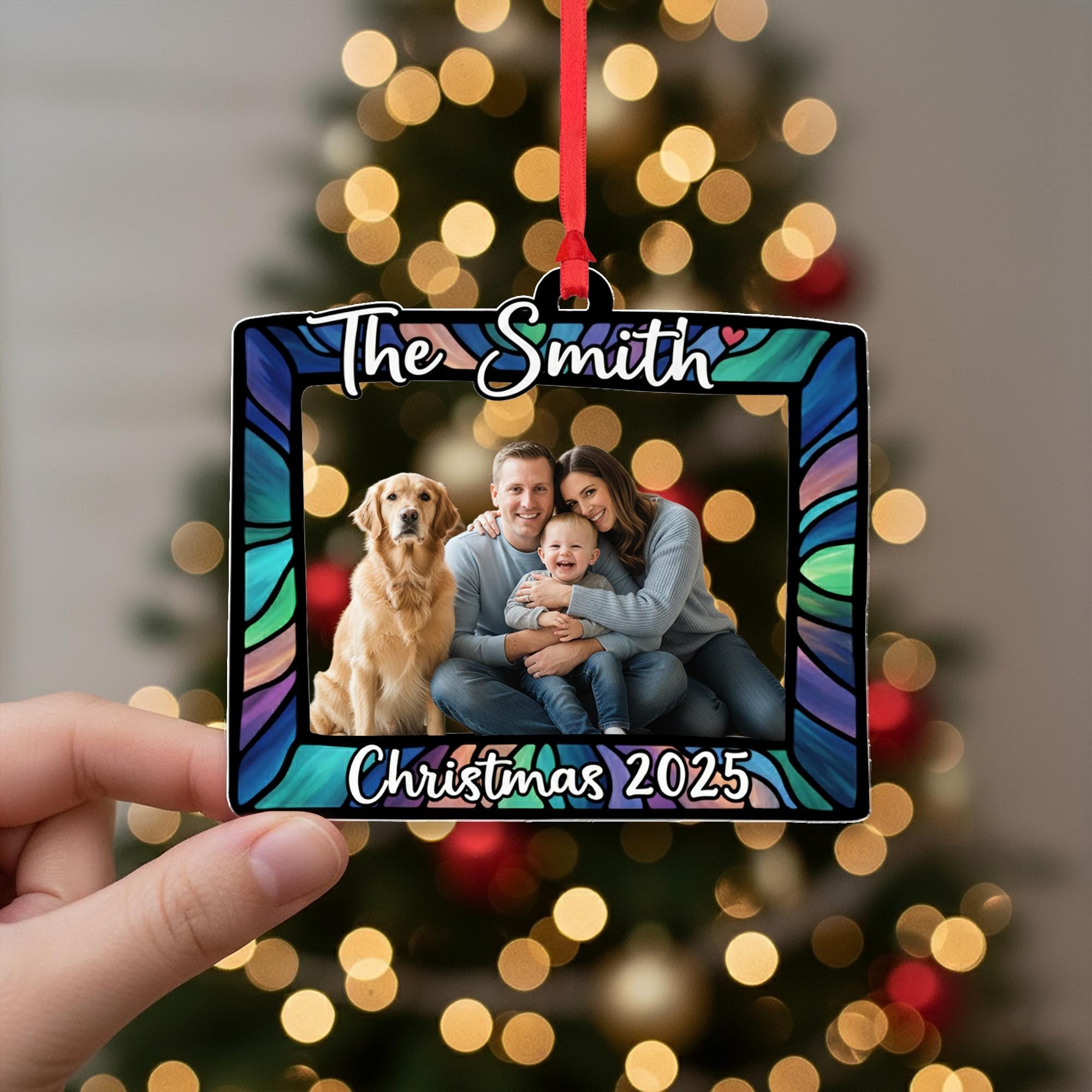 Personalized Family Photo Ornament 2025 – Custom Name Christmas Tree Decoration with Picture