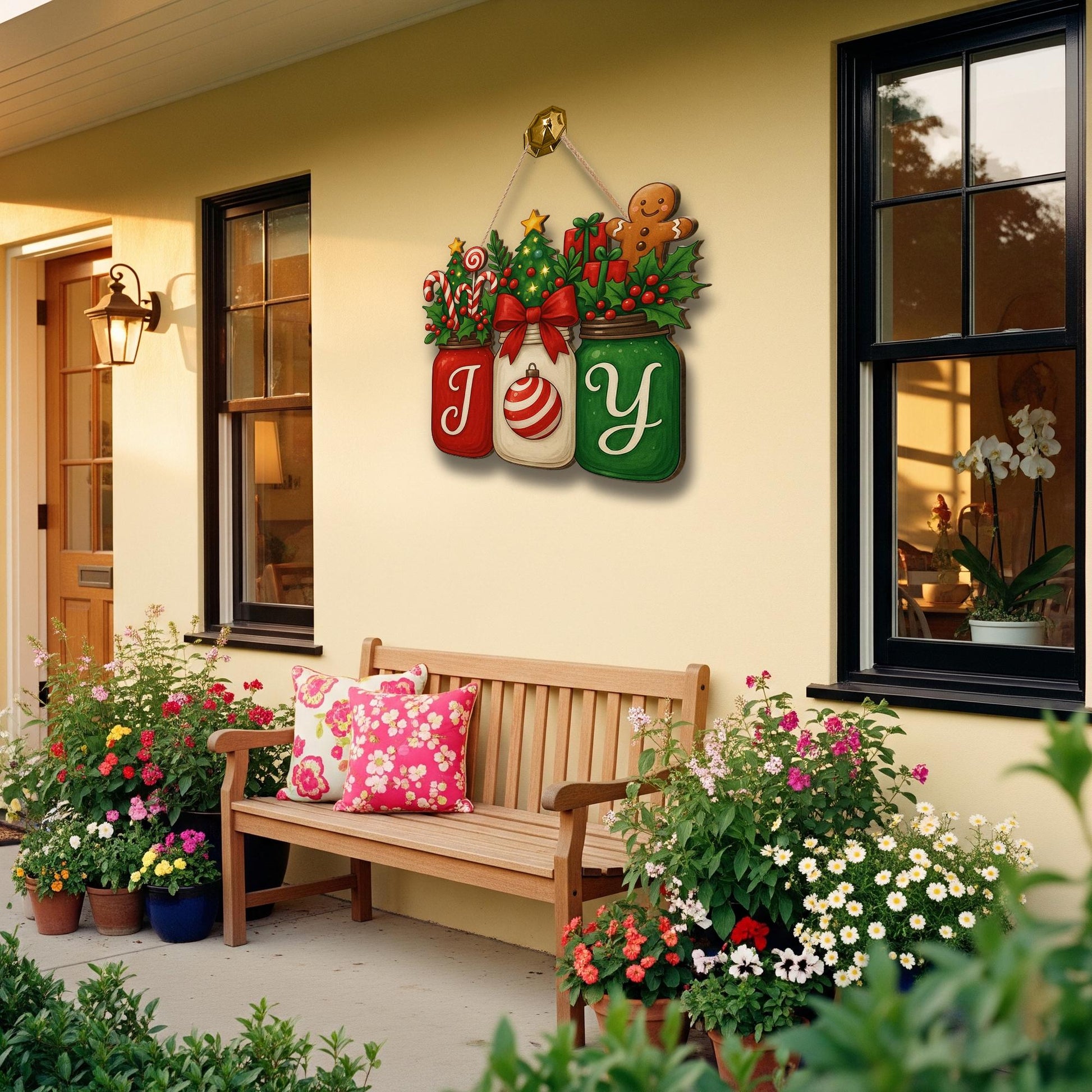 Christmas JOY Jar Hanging Sign – GingerBread Candy Holiday Door Decor