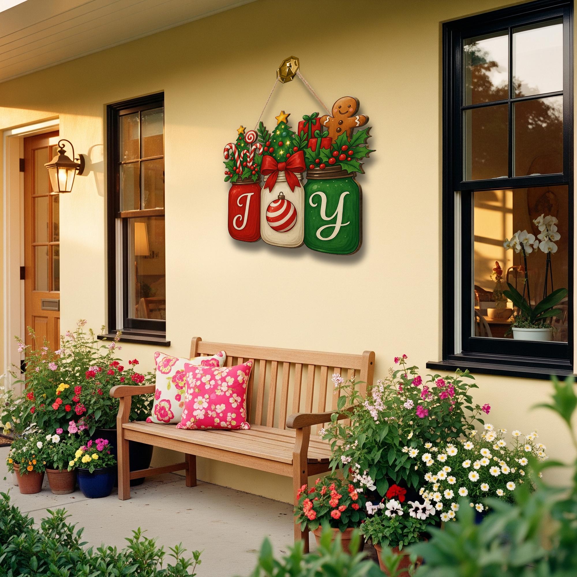 Christmas JOY Jar Hanging Sign – GingerBread Candy Holiday Door Decor