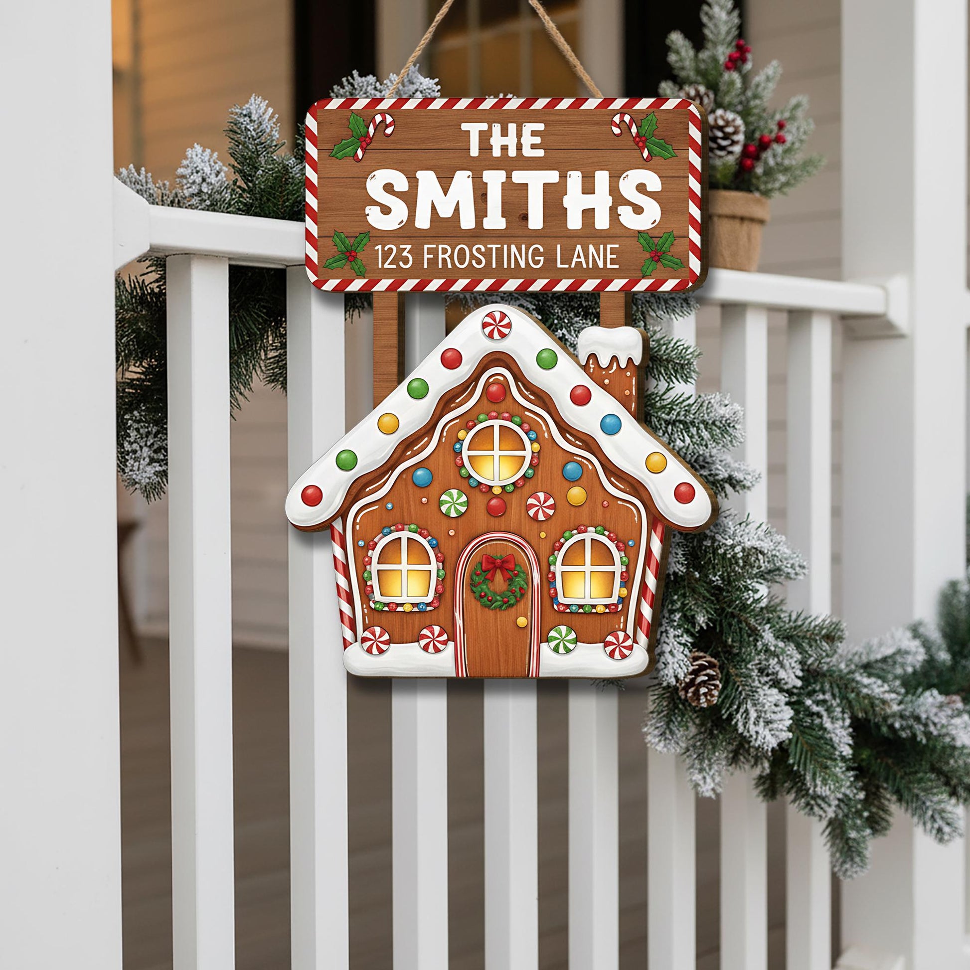 Personalized Gingerbread House Door Sign – Custom Family Christmas Decor with Name & Address