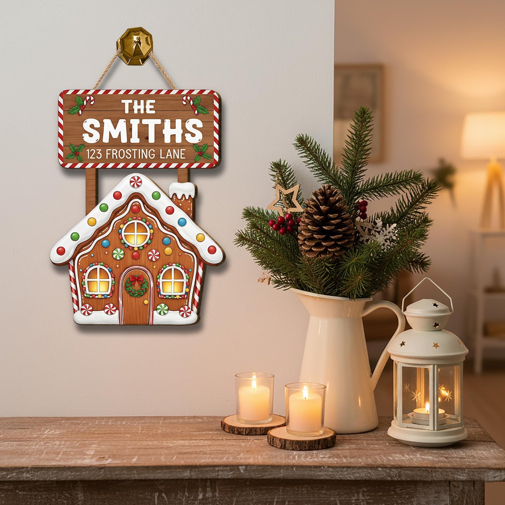 Personalized Gingerbread House Door Sign – Custom Family Christmas Decor with Name & Address