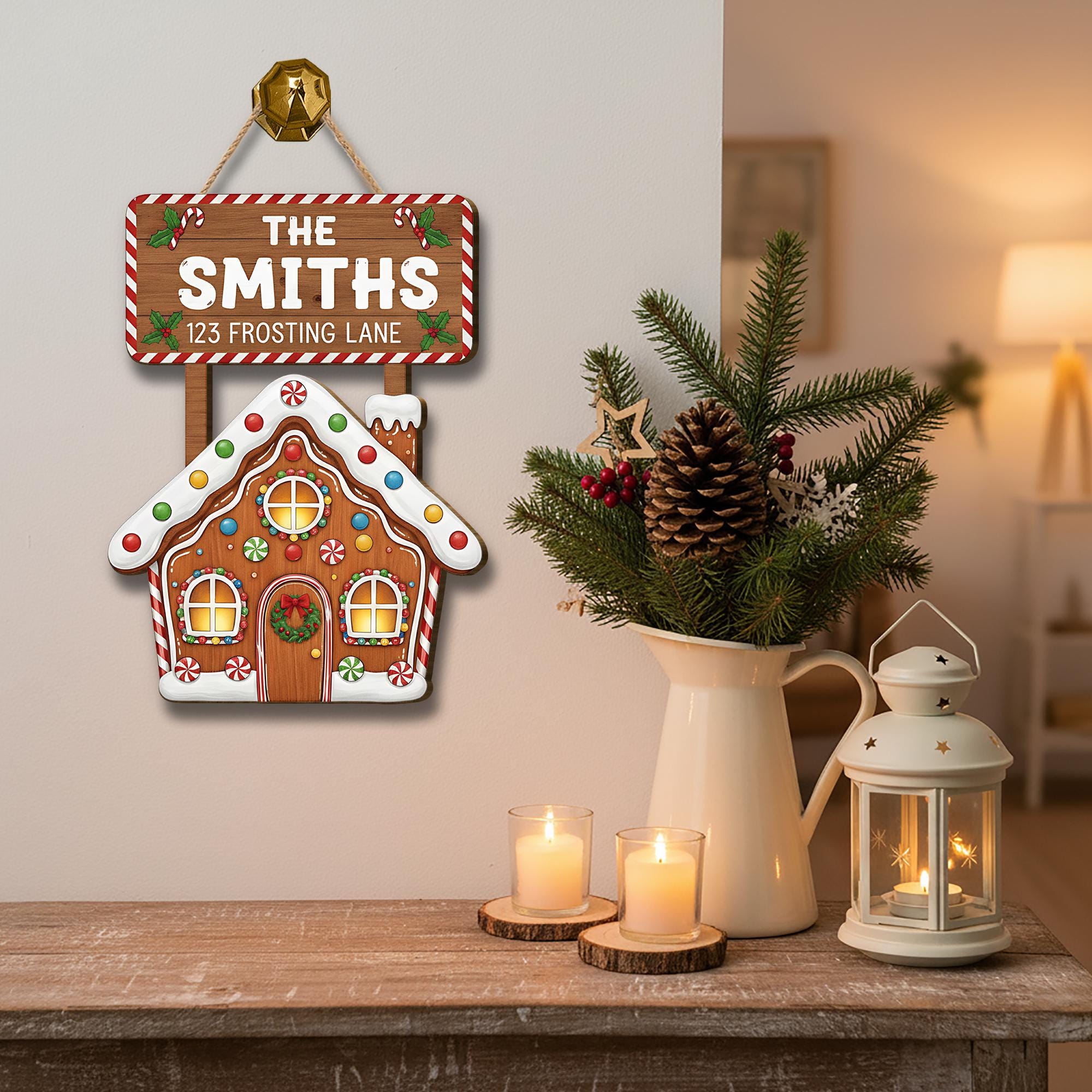 Personalized Gingerbread House Door Sign – Custom Family Christmas Decor with Name & Address