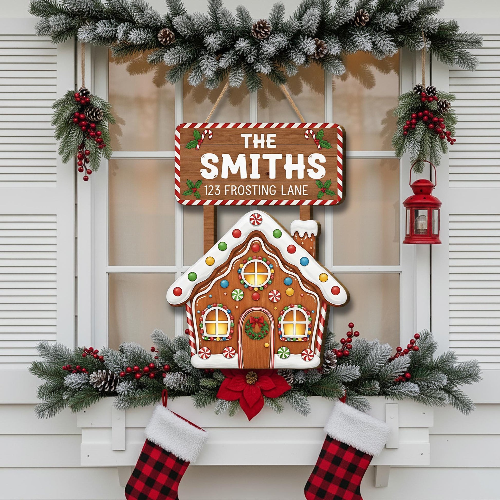 Personalized Gingerbread House Door Sign – Custom Family Christmas Decor with Name & Address