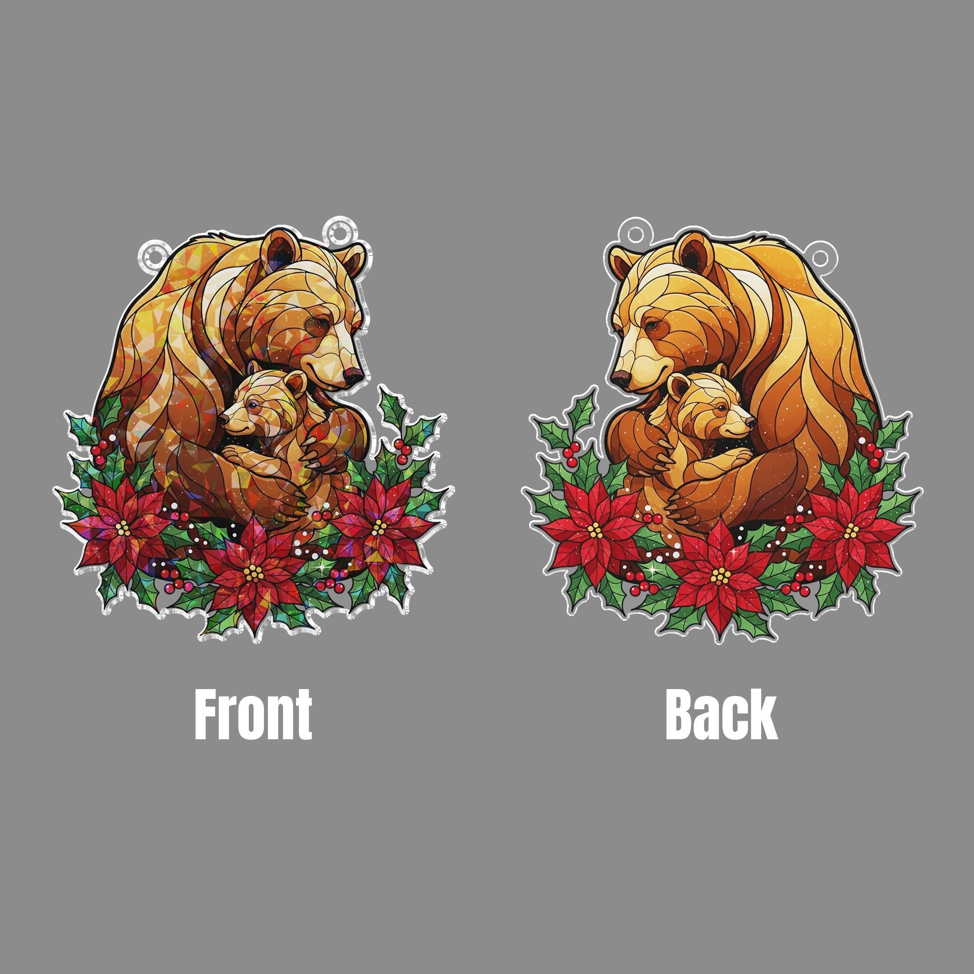 Bear & Cub Sun Catcher: Acrylic Hologram Christmas Window Hanging
