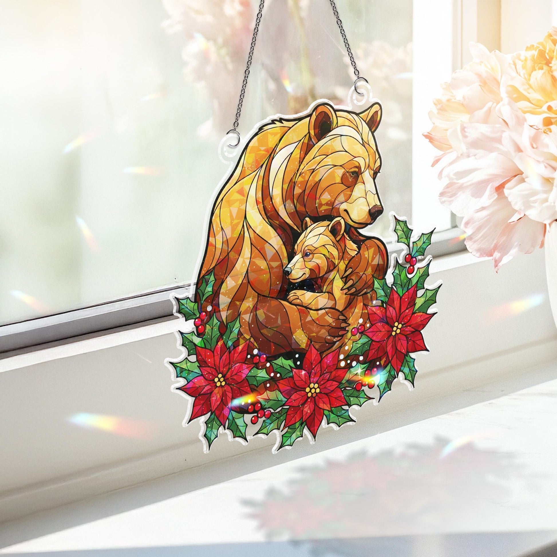 Bear & Cub Sun Catcher: Acrylic Hologram Christmas Window Hanging