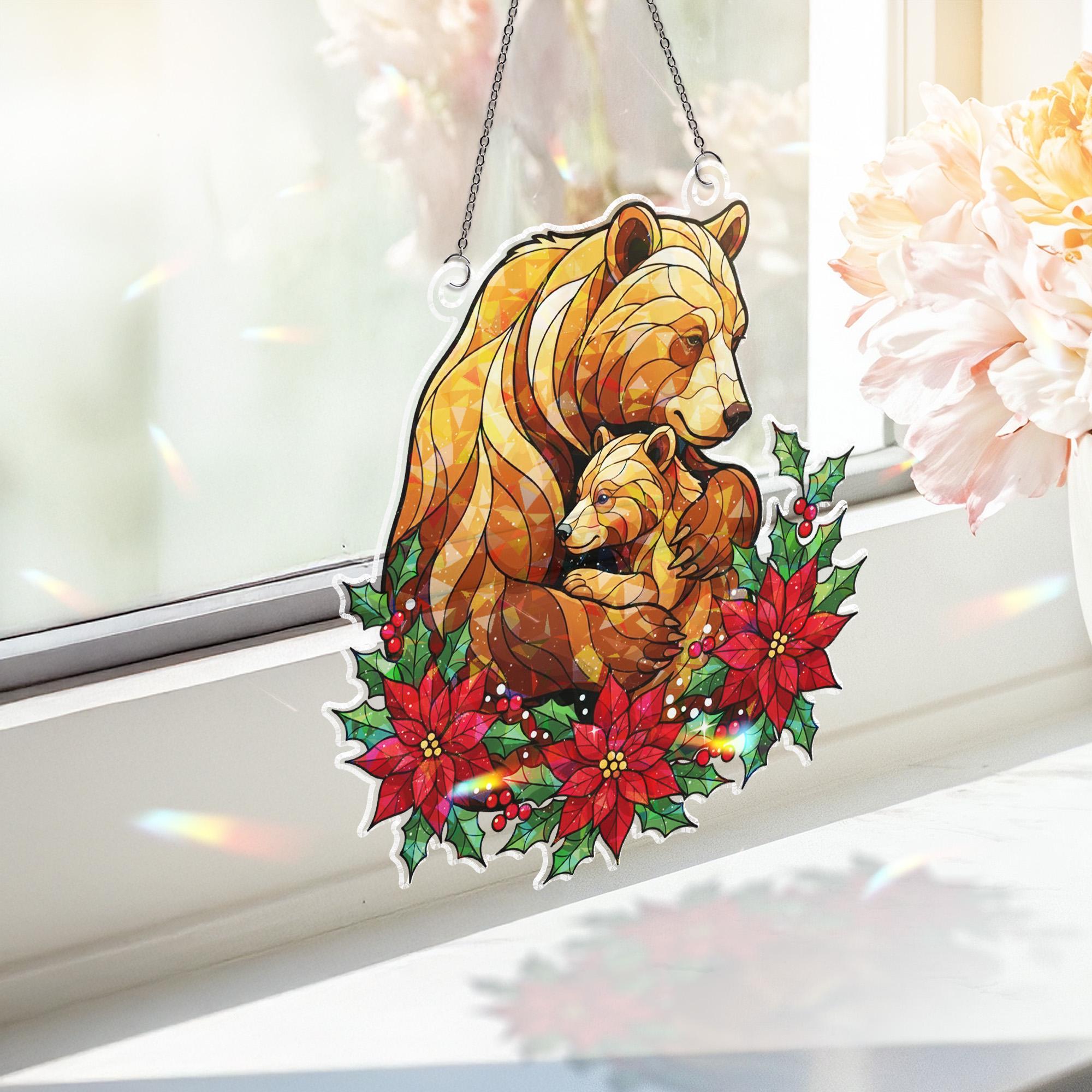 Bear & Cub Sun Catcher: Acrylic Hologram Christmas Window Hanging