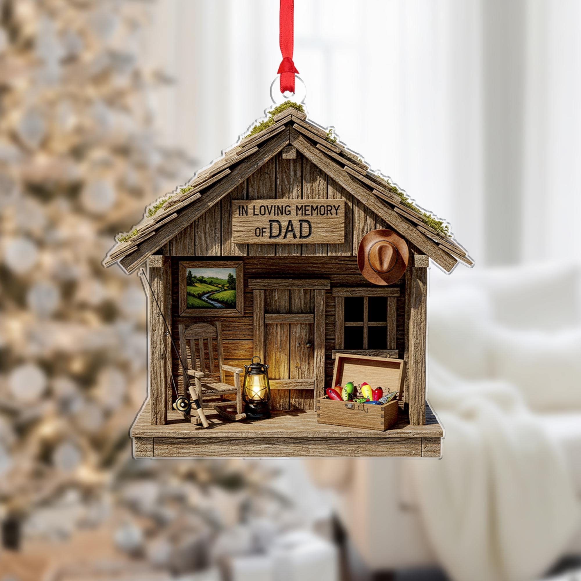 In Loving Memory of Dad Christmas Ornament: Memorial Cabin Keepsake