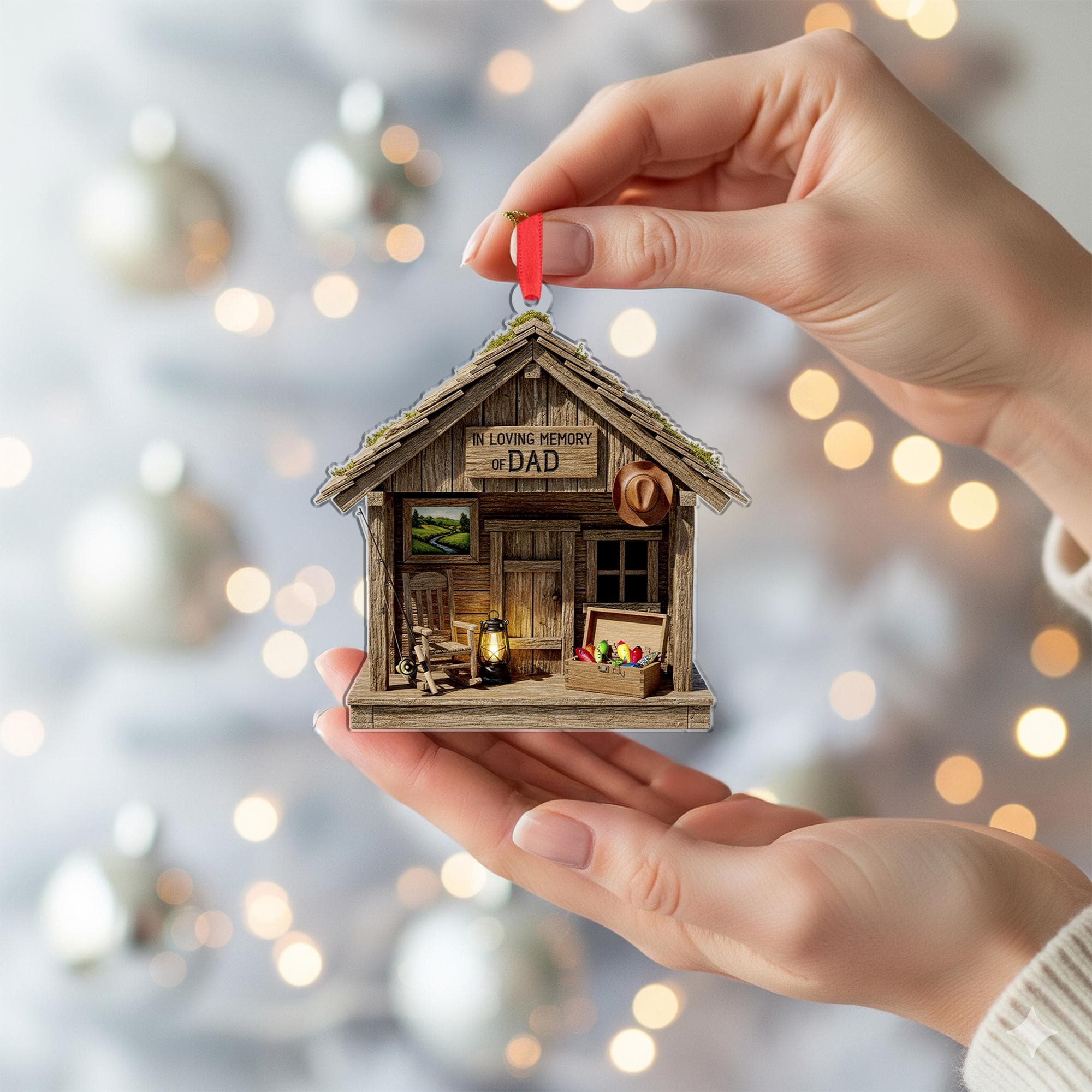 In Loving Memory of Dad Christmas Ornament: Memorial Cabin Keepsake