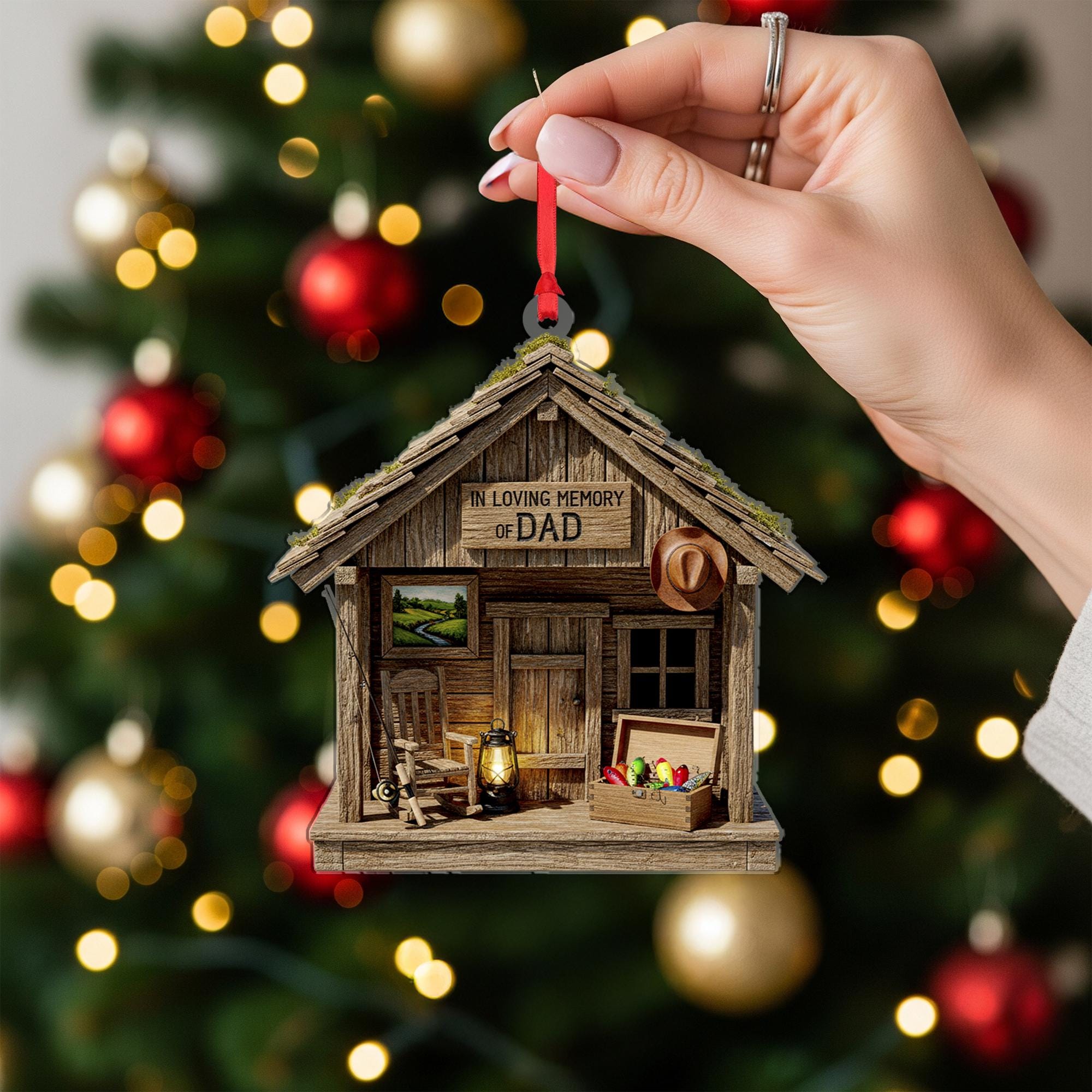 In Loving Memory of Dad Christmas Ornament: Memorial Cabin Keepsake