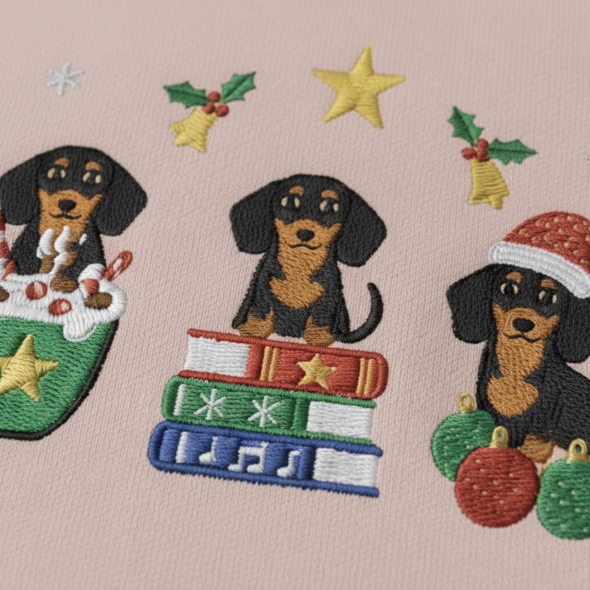 Christmas Dachshund Embroidered Sweatshirt: Festive Holiday Doxie Crewneck