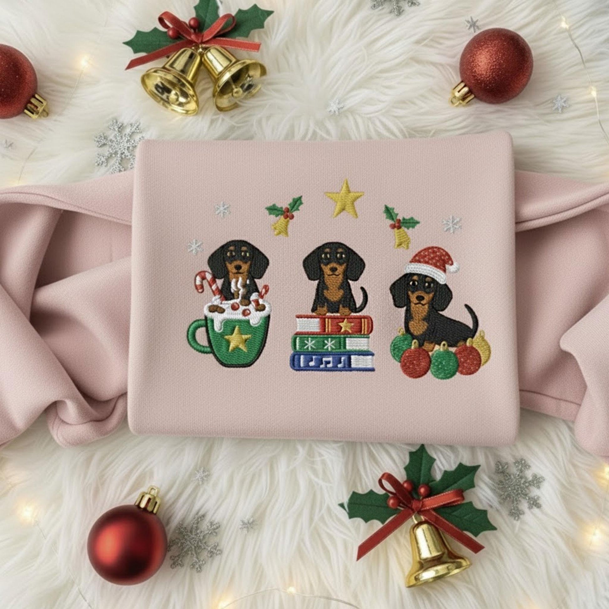 Christmas Dachshund Embroidered Sweatshirt: Festive Holiday Doxie Crewneck