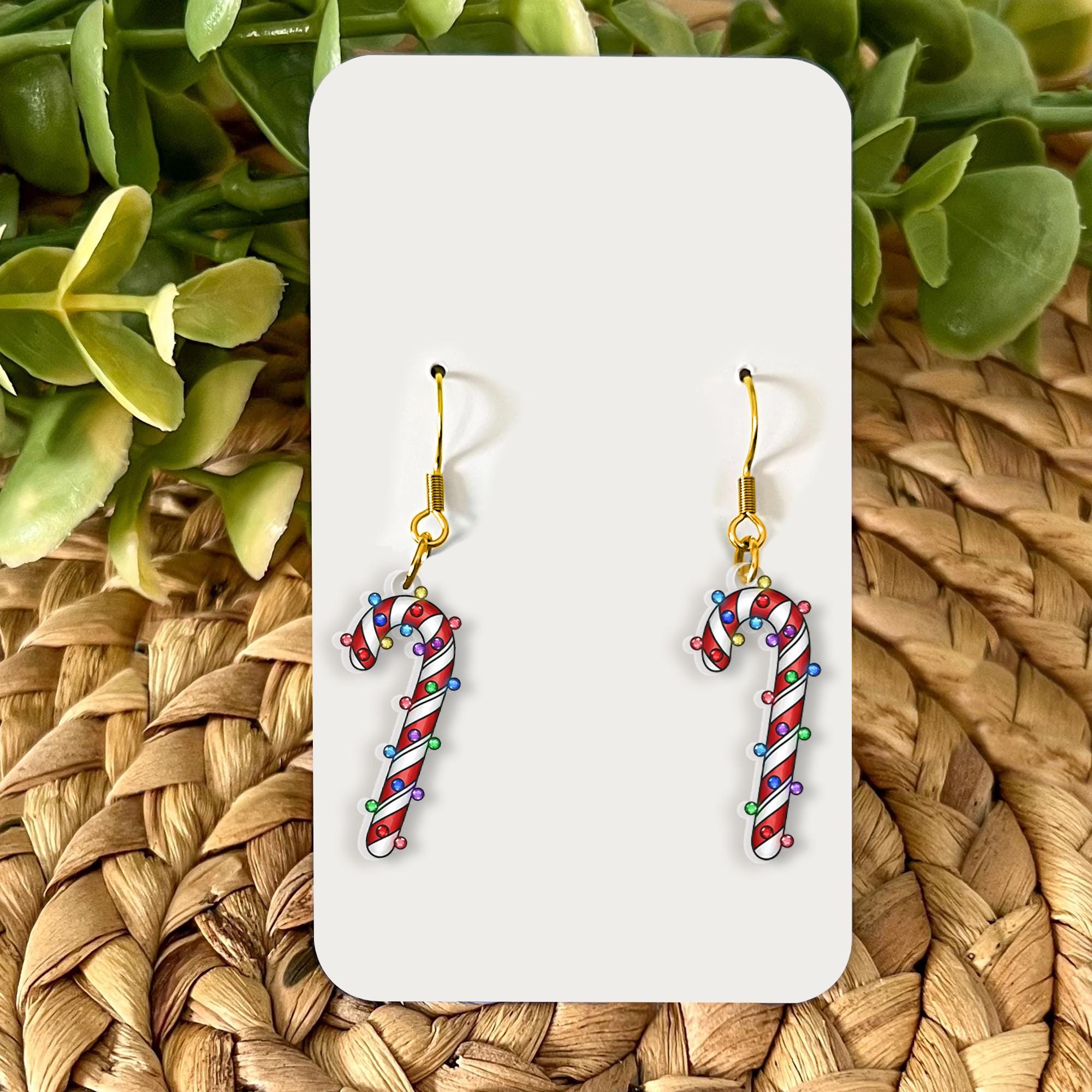 Candy Cane Earrings – Dangle Jewelry with Holiday Lights Design