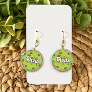 Personalized Earrings – Custom Name Dangle Jewelry with Holiday Lights Design