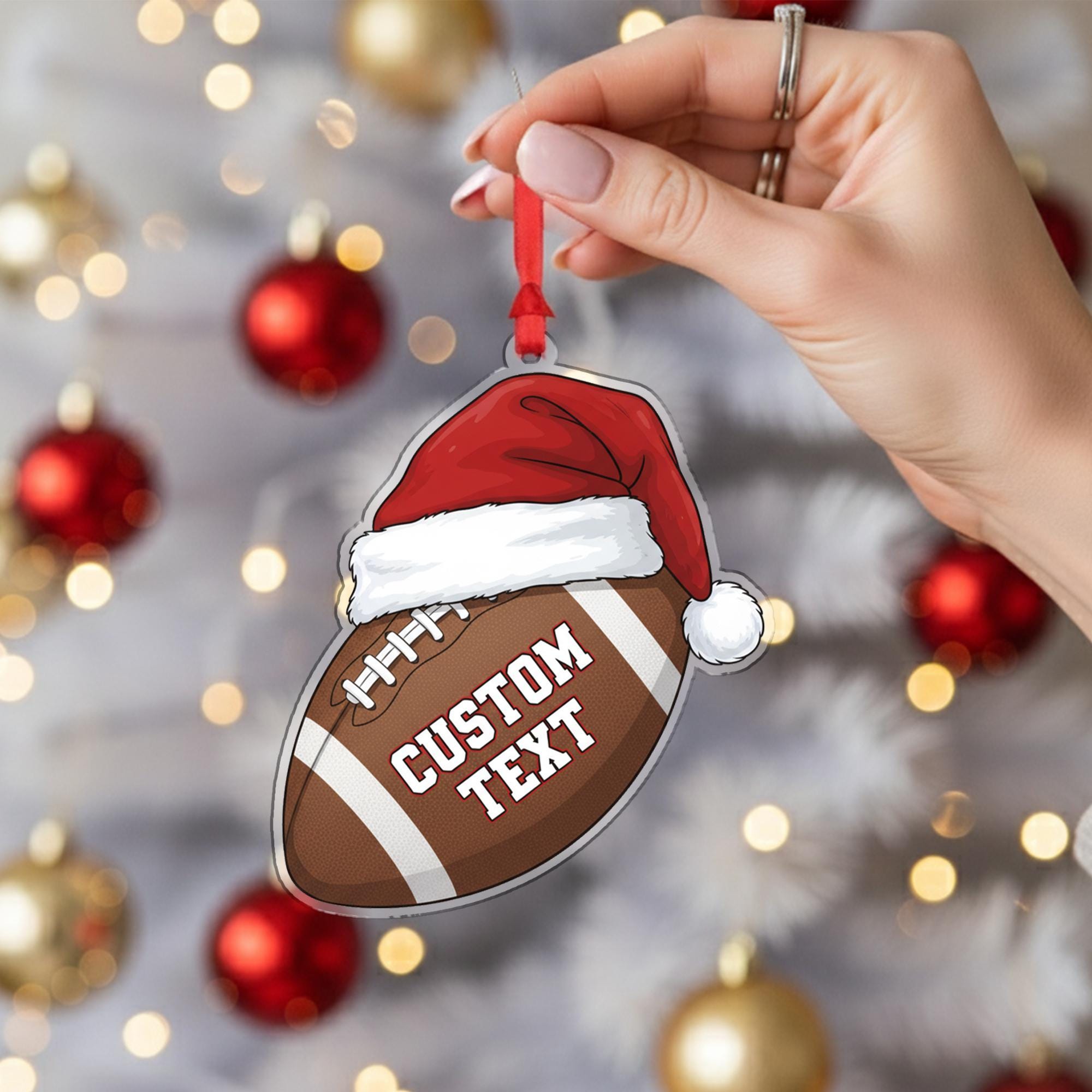Personalized Ornament – Custom Football Design with Santa Hat