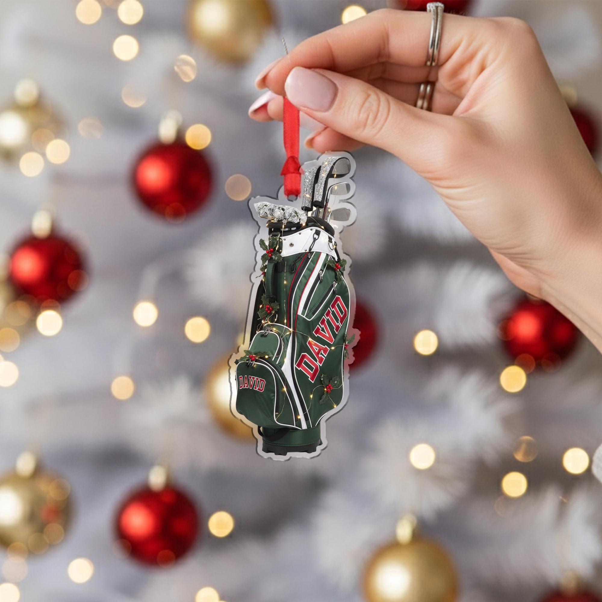 Personalized Ornament – Custom Golf Bag with Clubs and Holiday Lights