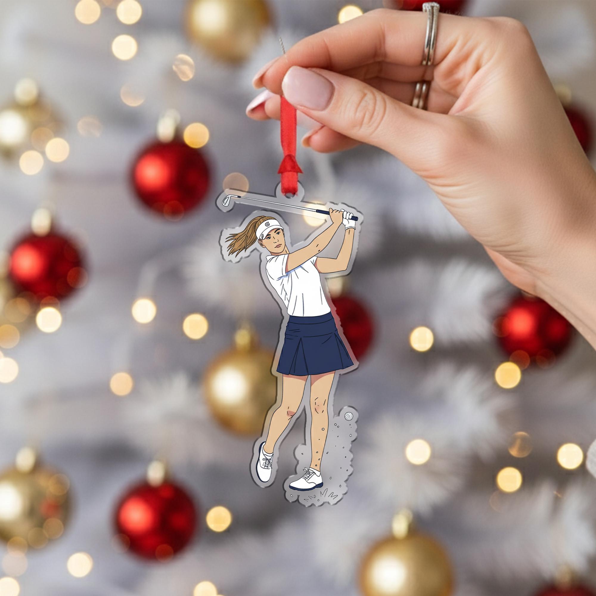 Personalized Ornament – Custom Golfer Design with Swing Illustration