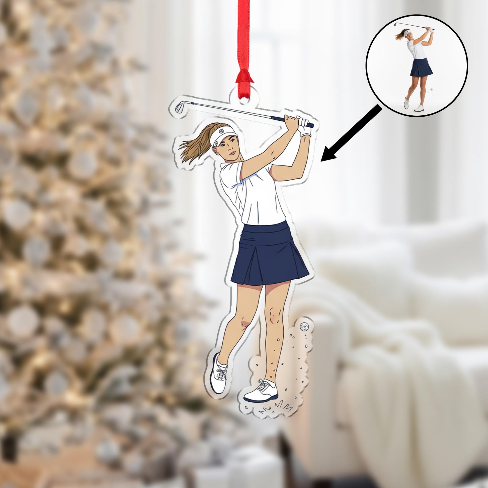 Personalized Ornament – Custom Golfer Design with Swing Illustration