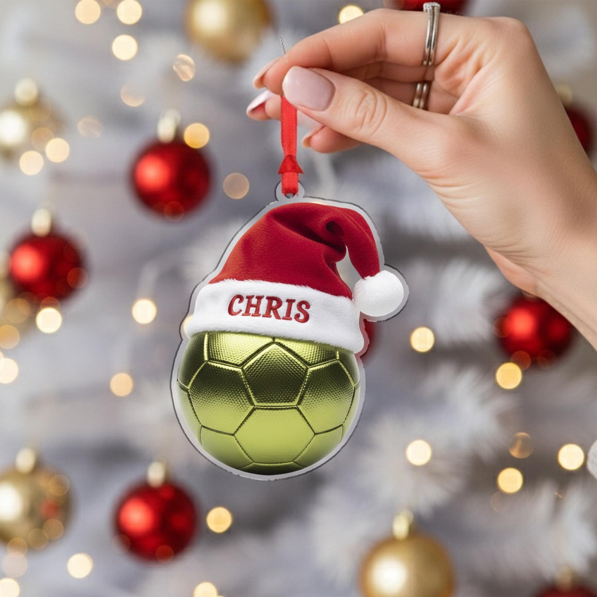 Personalized Ornament – Custom Soccer Ball with Santa Hat