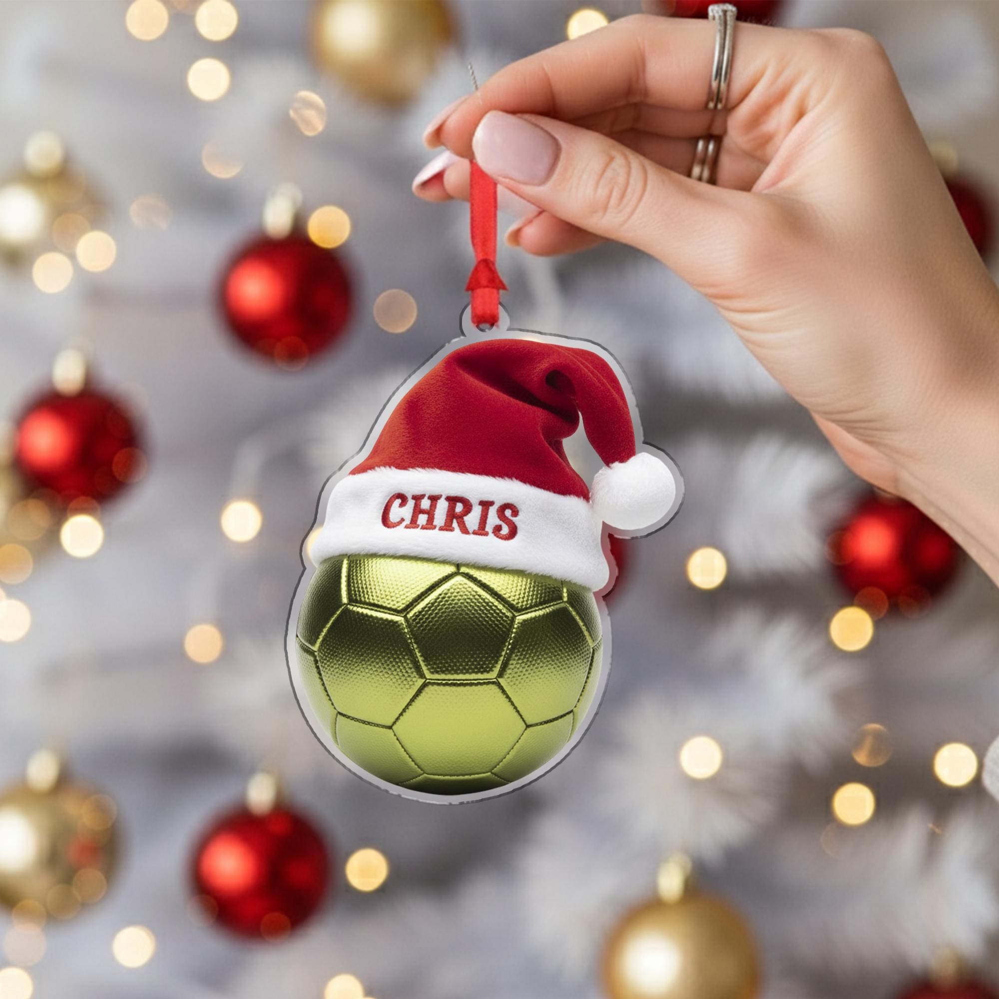 Personalized Ornament – Custom Soccer Ball with Santa Hat