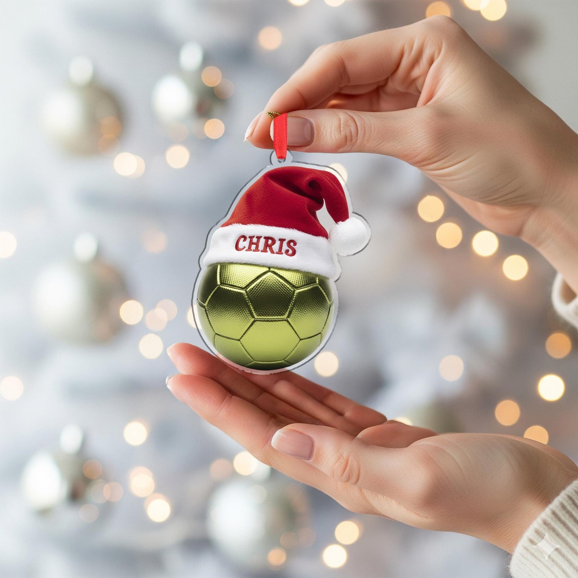 Personalized Ornament – Custom Soccer Ball with Santa Hat