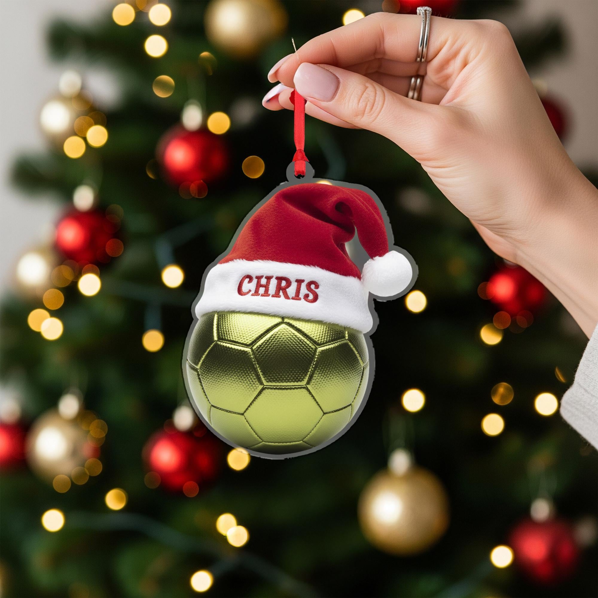 Personalized Ornament – Custom Soccer Ball with Santa Hat