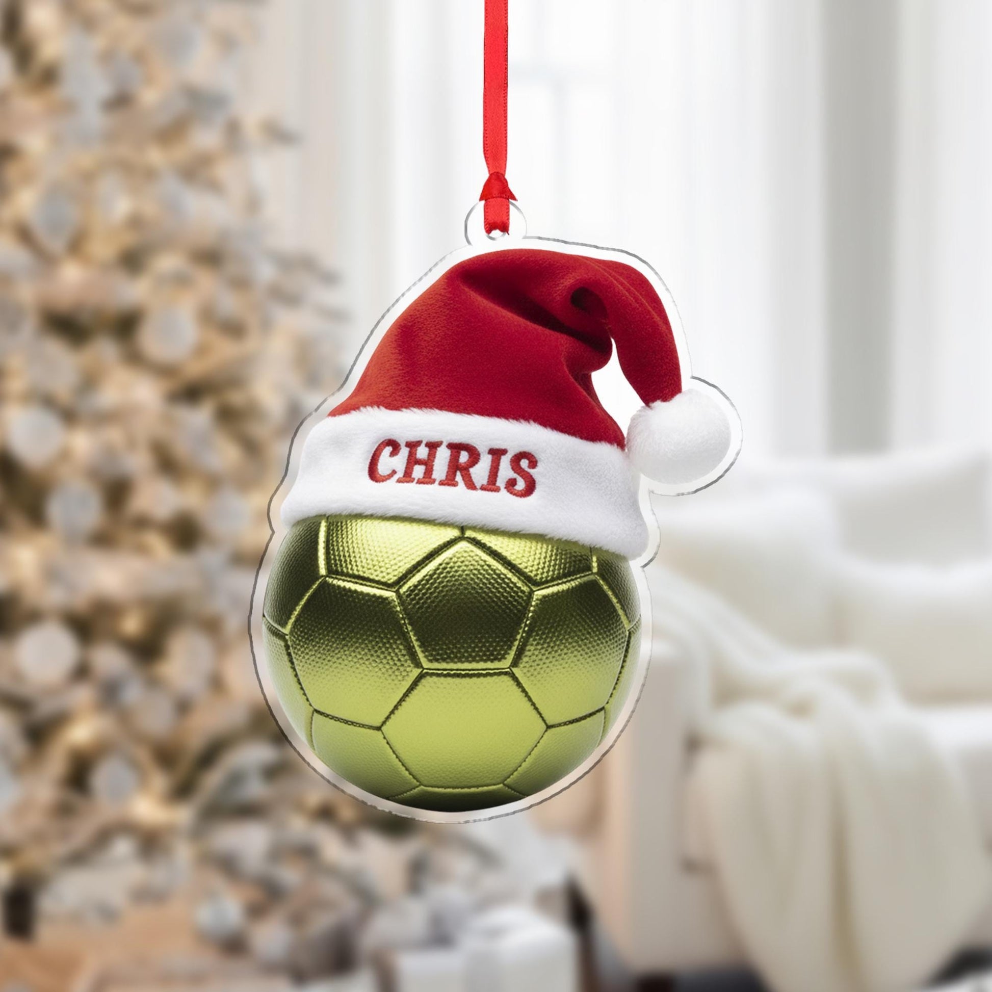Personalized Ornament – Custom Soccer Ball with Santa Hat