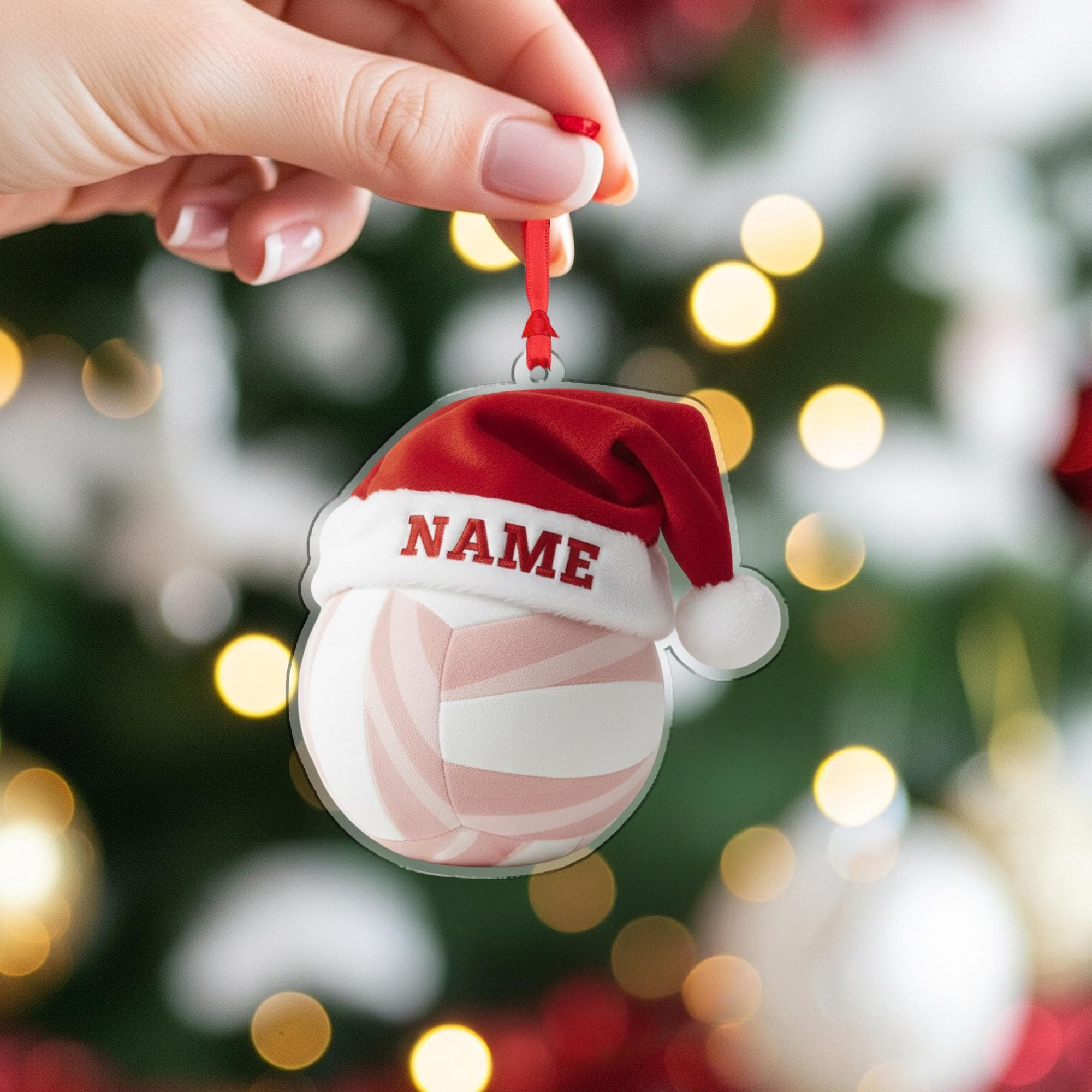 Personalized Ornament – Custom Volleyball with Santa Hat