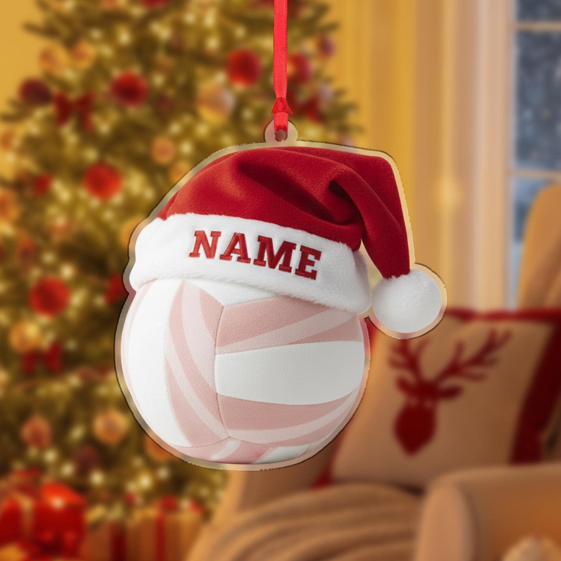 Personalized Ornament – Custom Volleyball with Santa Hat