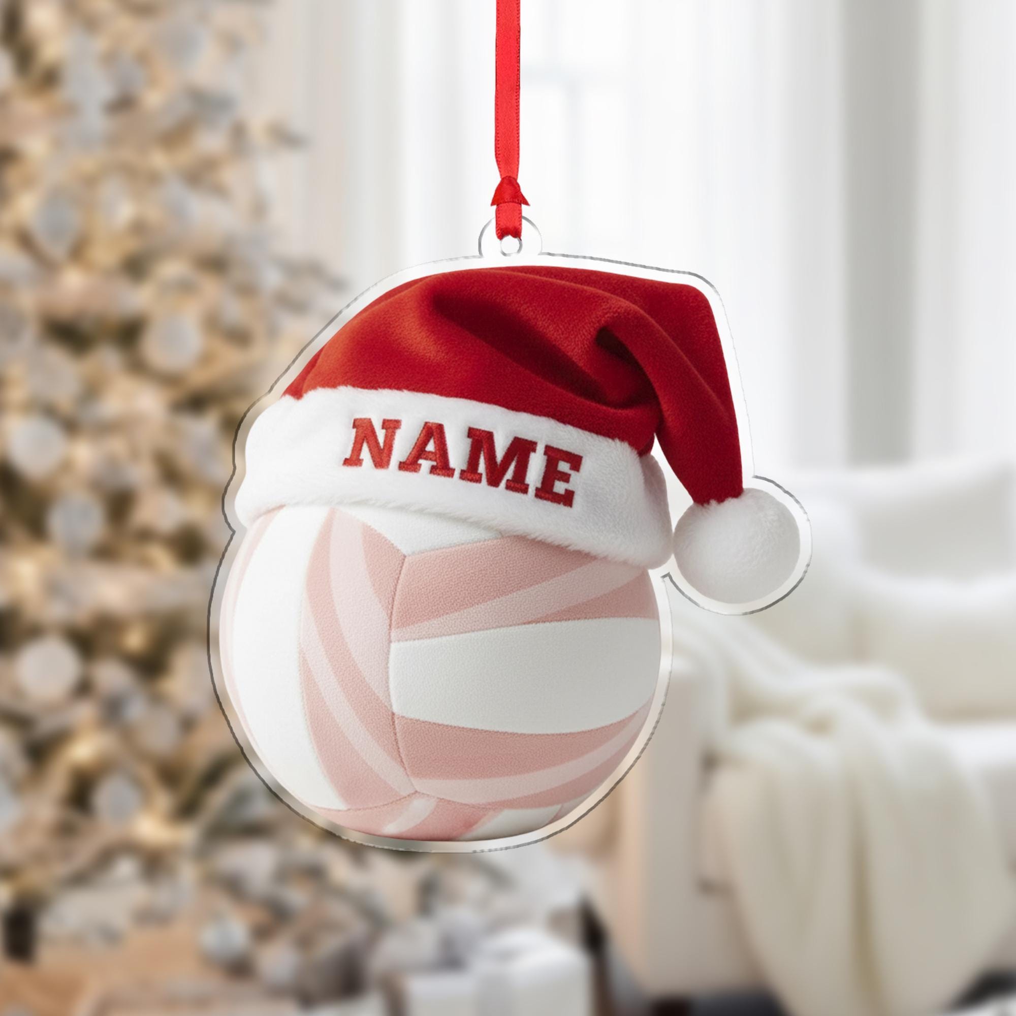 Personalized Ornament – Custom Volleyball with Santa Hat