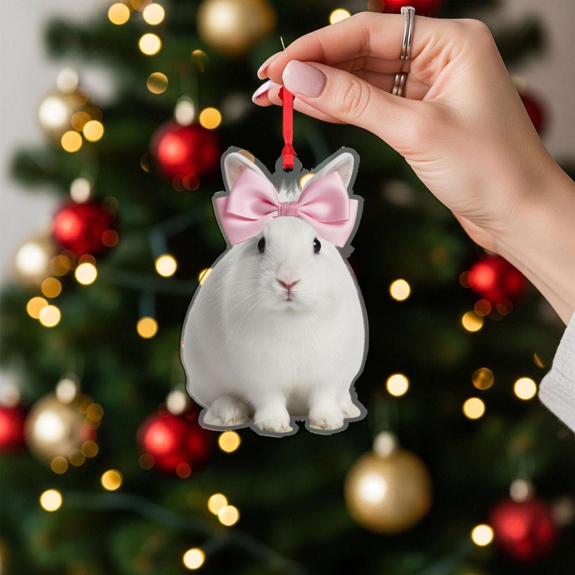 Personalized Ornament – Custom Bunny Design with Pink Bow