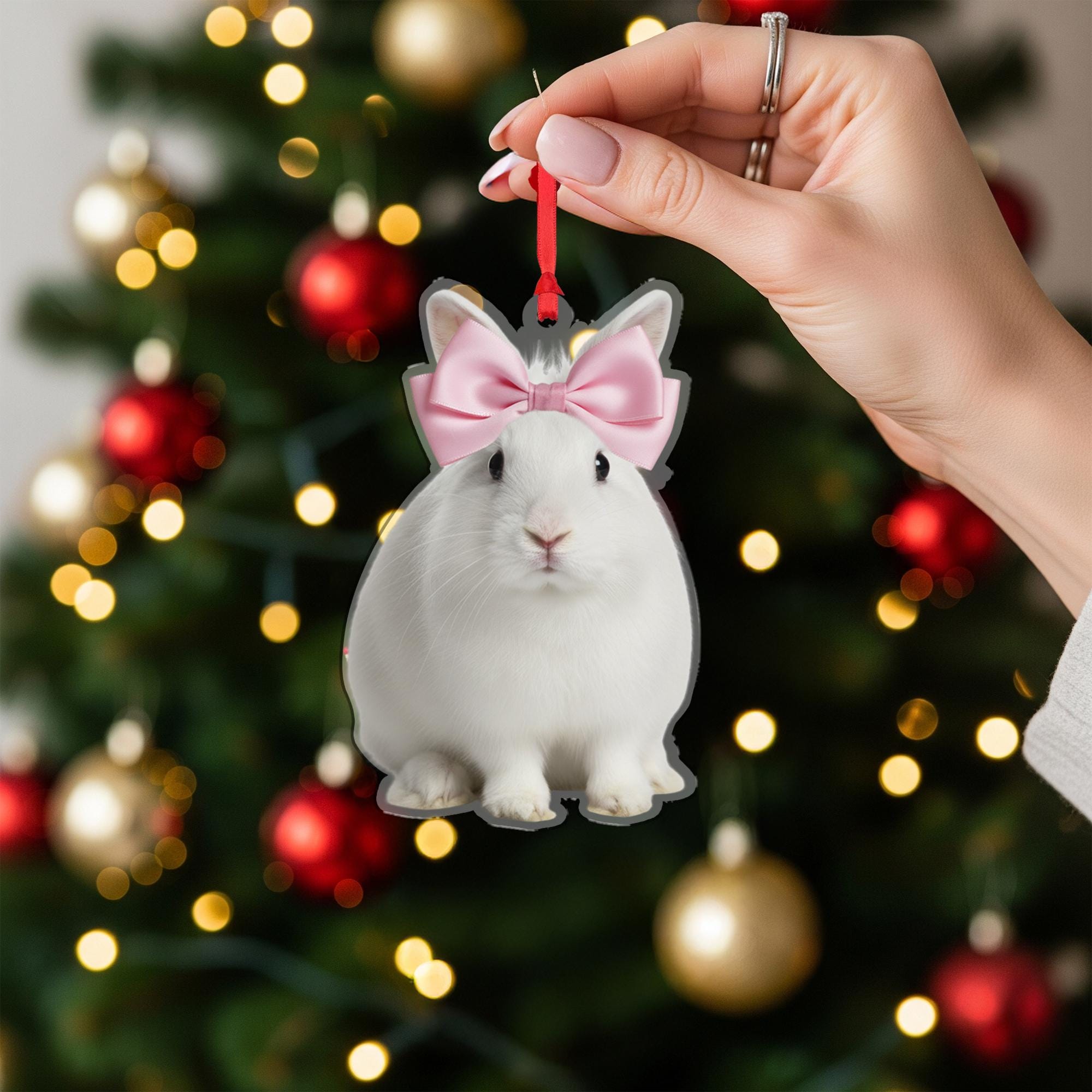 Personalized Ornament – Custom Bunny Design with Pink Bow