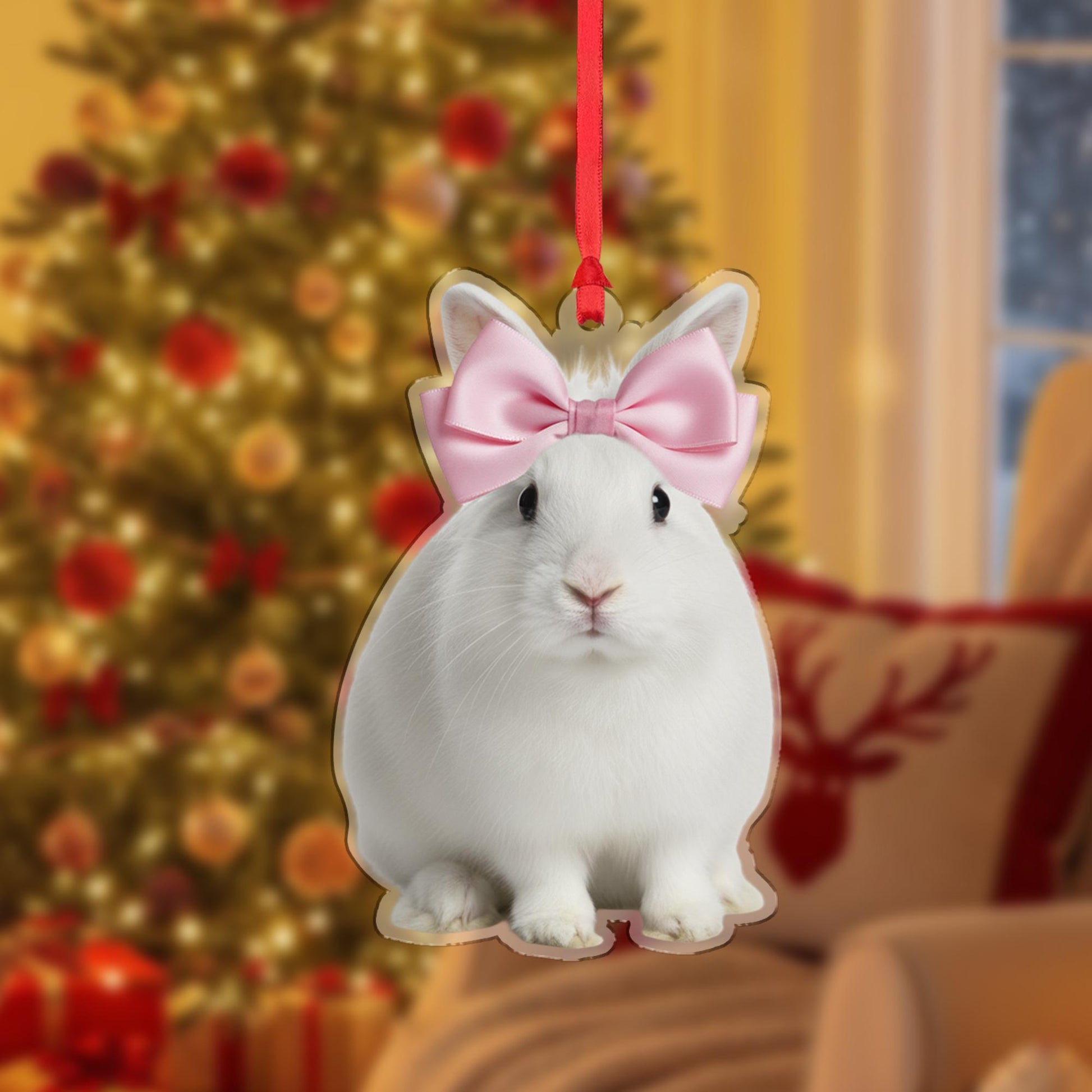 Personalized Ornament – Custom Bunny Design with Pink Bow
