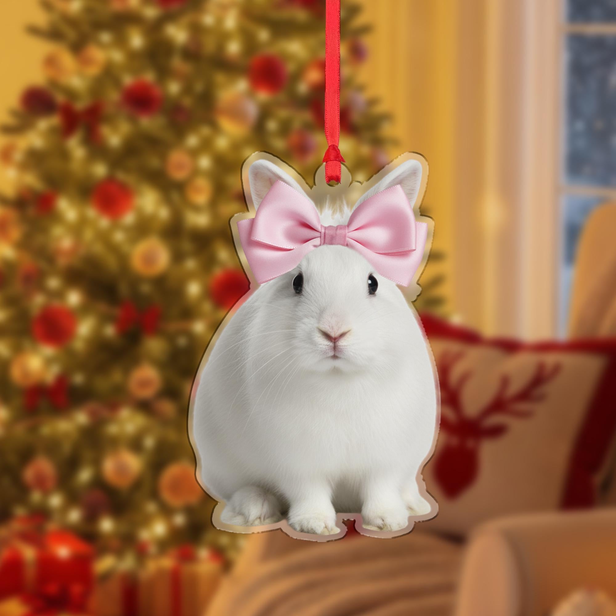 Personalized Ornament – Custom Bunny Design with Pink Bow